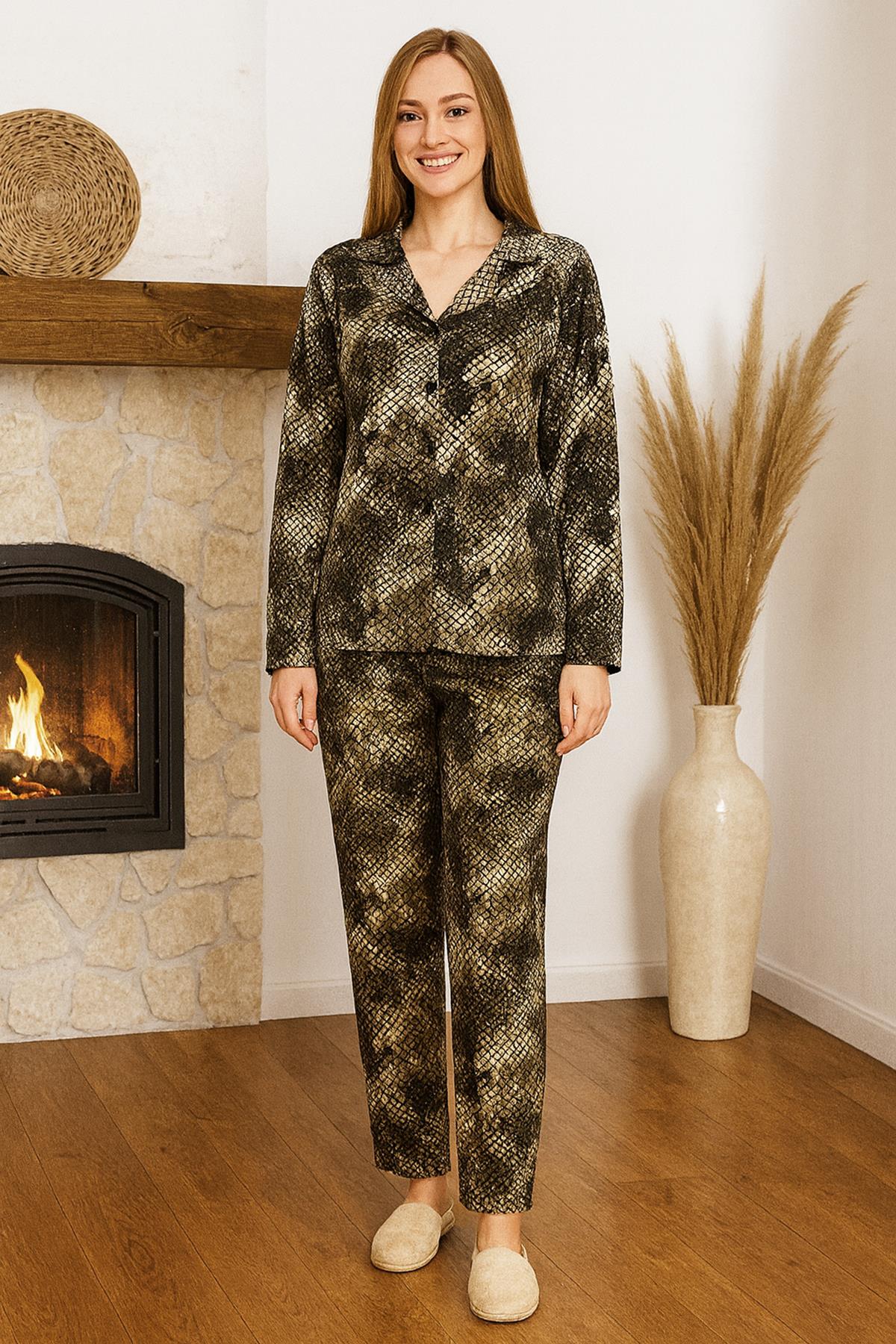 Kadın Yılan Derisi Desen Saphire Pijama Takımı 0506 Siyah07