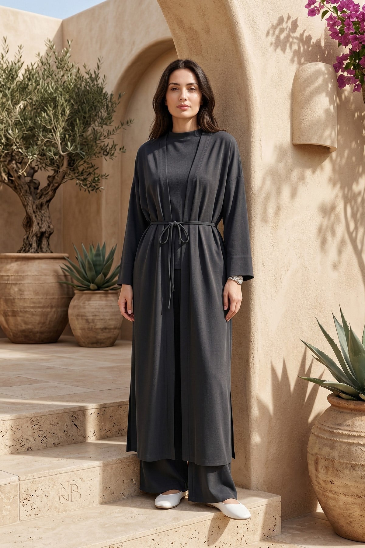 Kadriye Baştürk Modal Cupra Pantolonlu Bluz Abaya Takım 410 Siyah