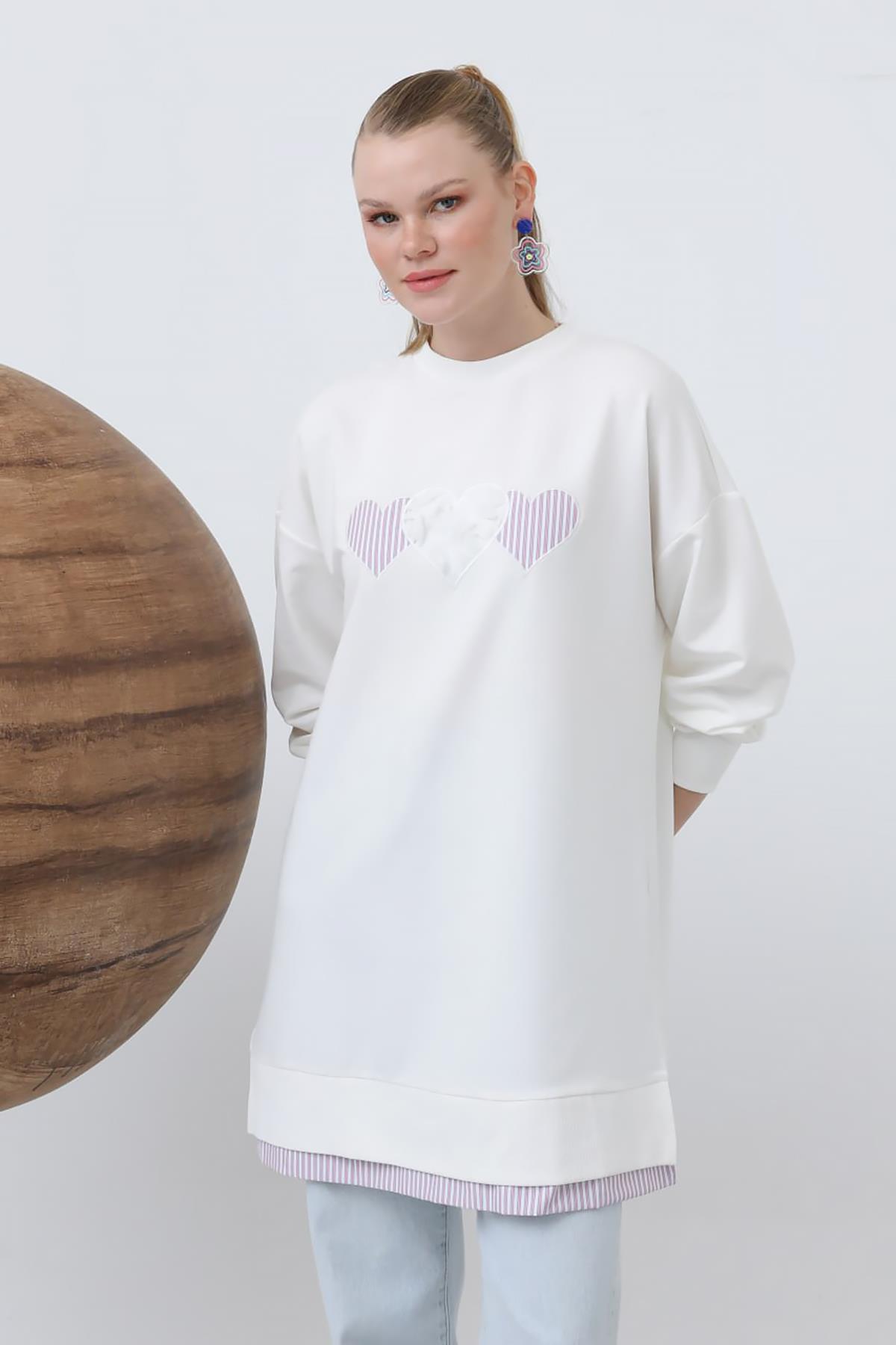 Kalp Detay Sweat Tunik 10637 Ekru