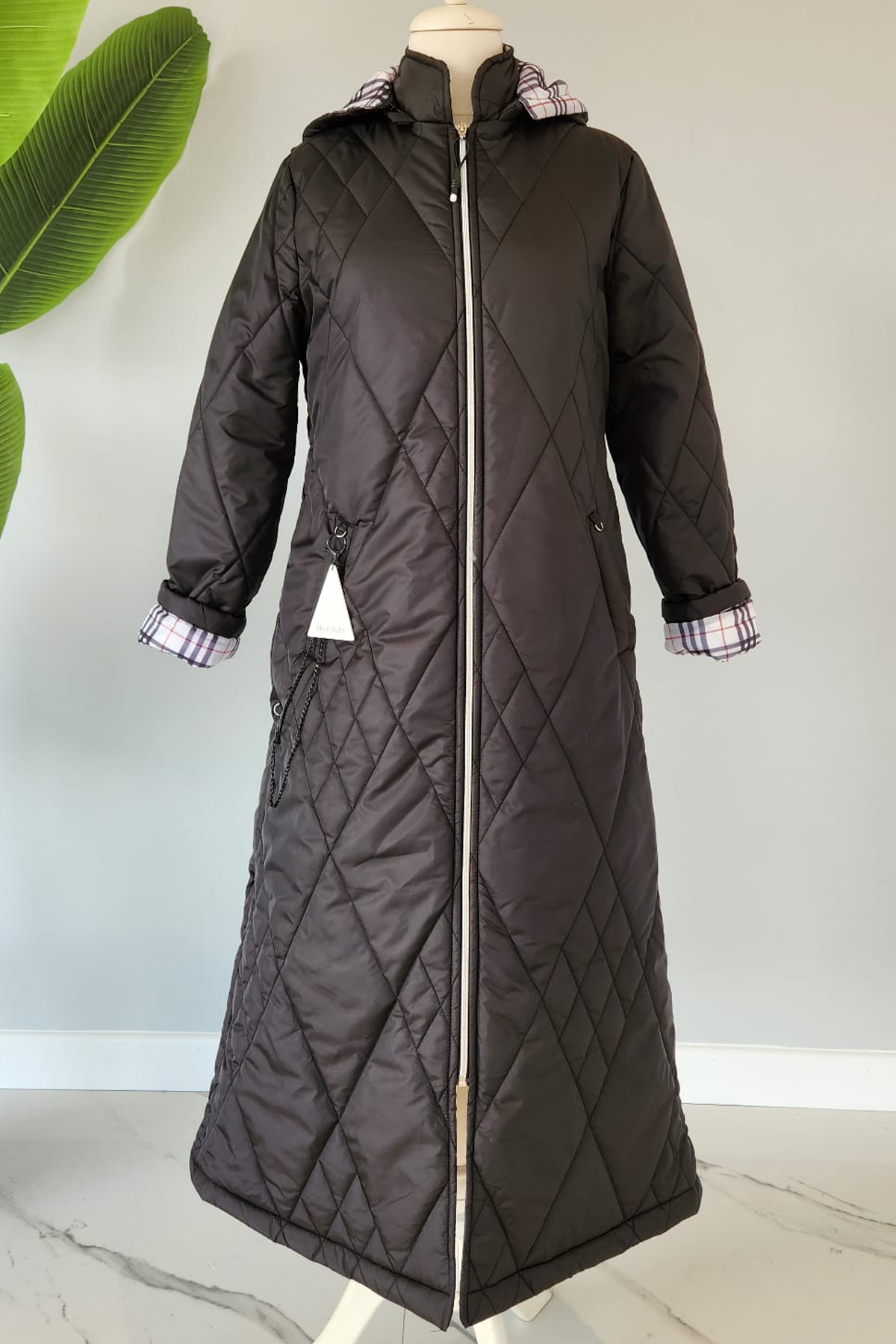 Kapüşonlu Ekose Desen Astarlı Mont Kaban 17734 Siyah