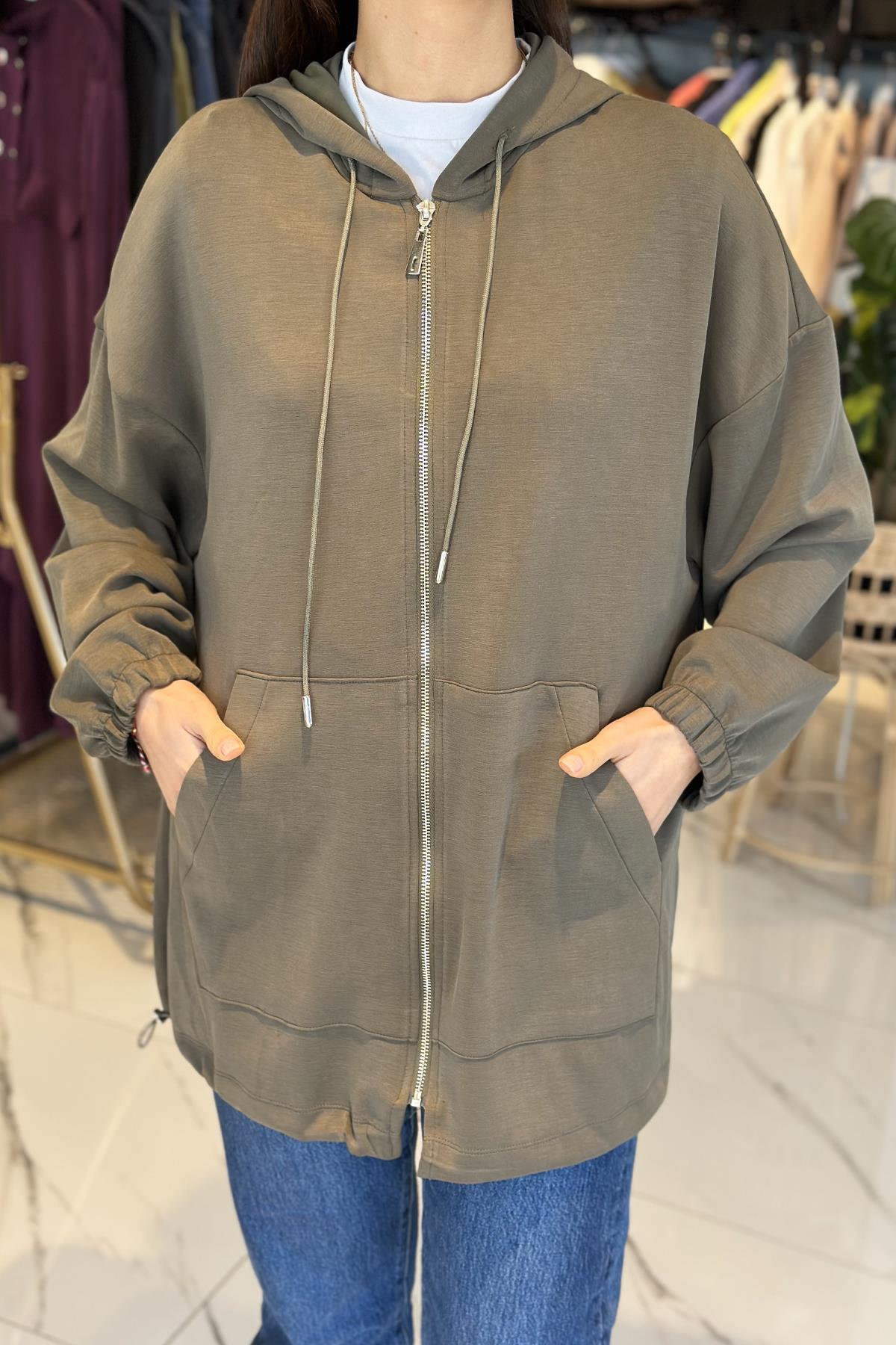 Kapüşonlu Modal Ceket 34343 Haki