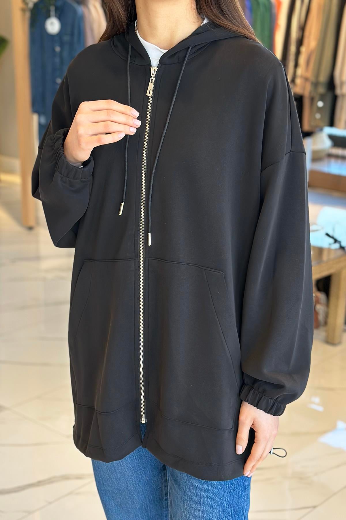 Kapüşonlu Modal Ceket 34343 Siyah