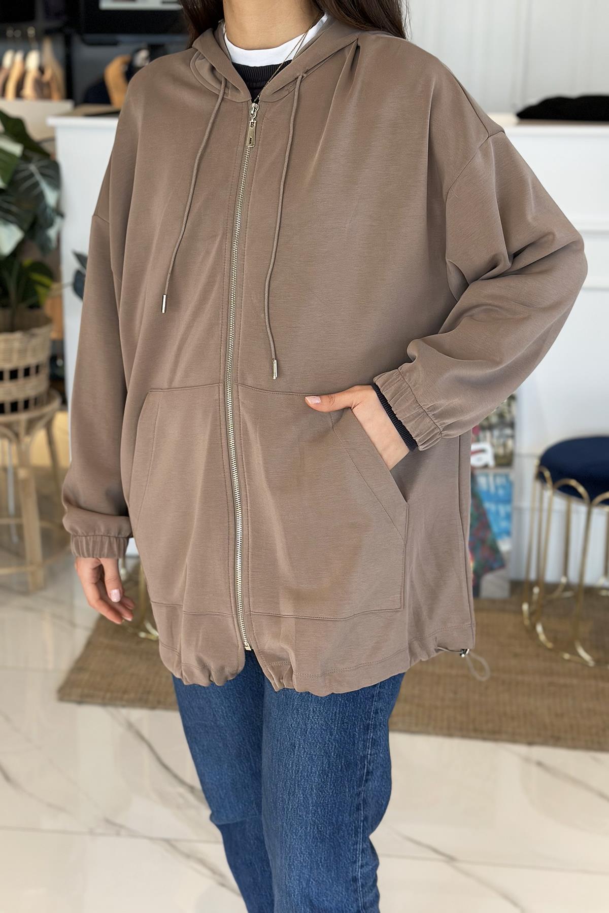 Kapüşonlu Modal Ceket 34343 Vizon