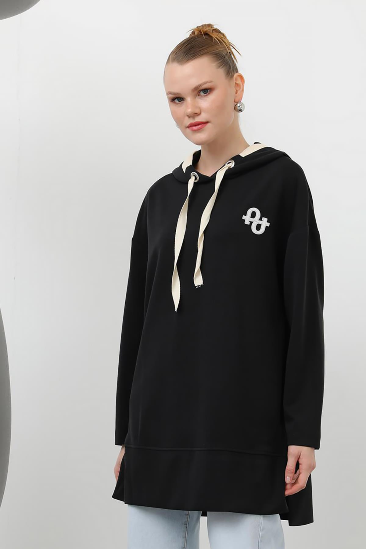 Kapüşonlu Modal Sweat Tunik 10615 Siyah