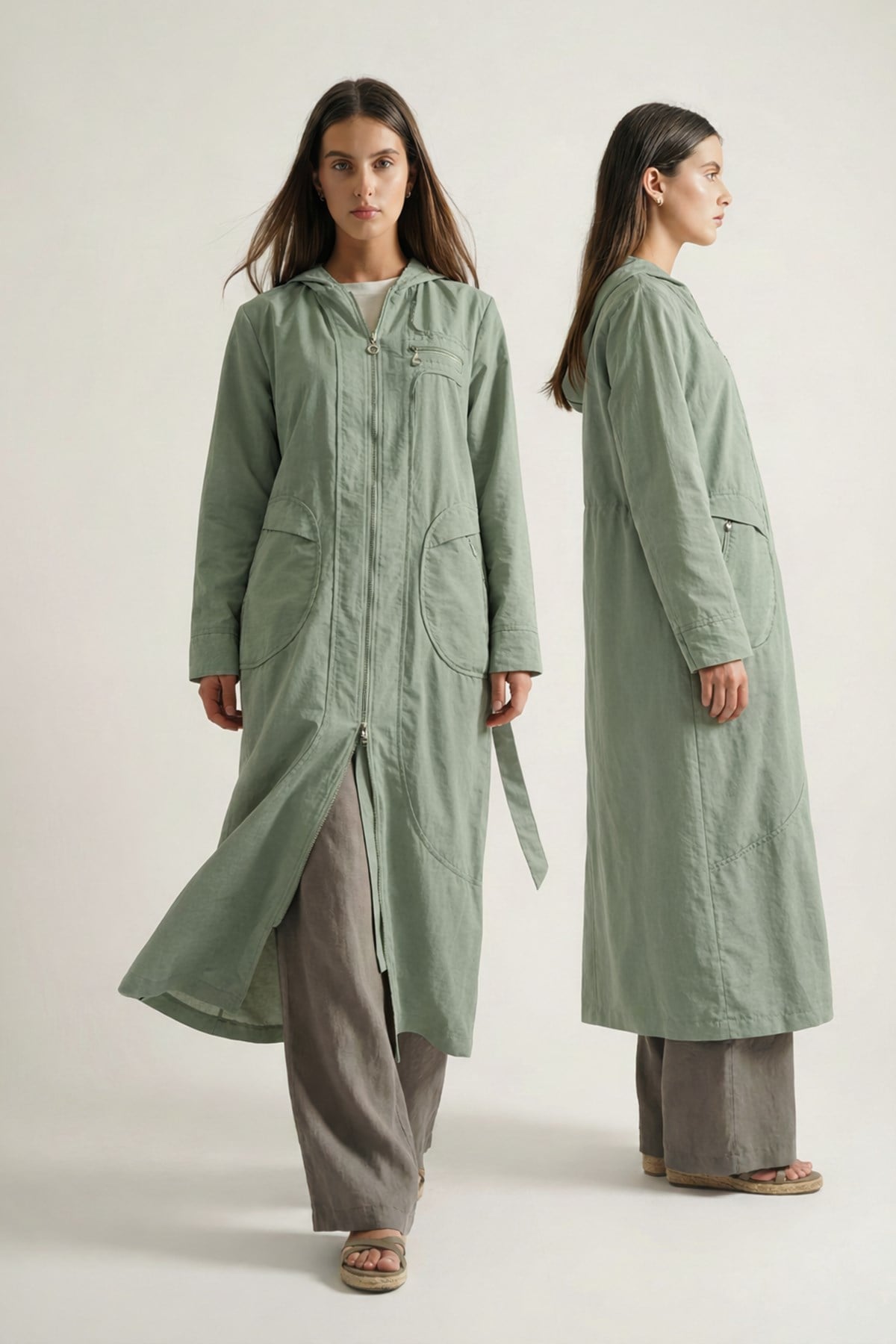 Kapüşonlu Yuvarlak Torba Cepli Fermuarlı Safari Kap 813 Yeşil