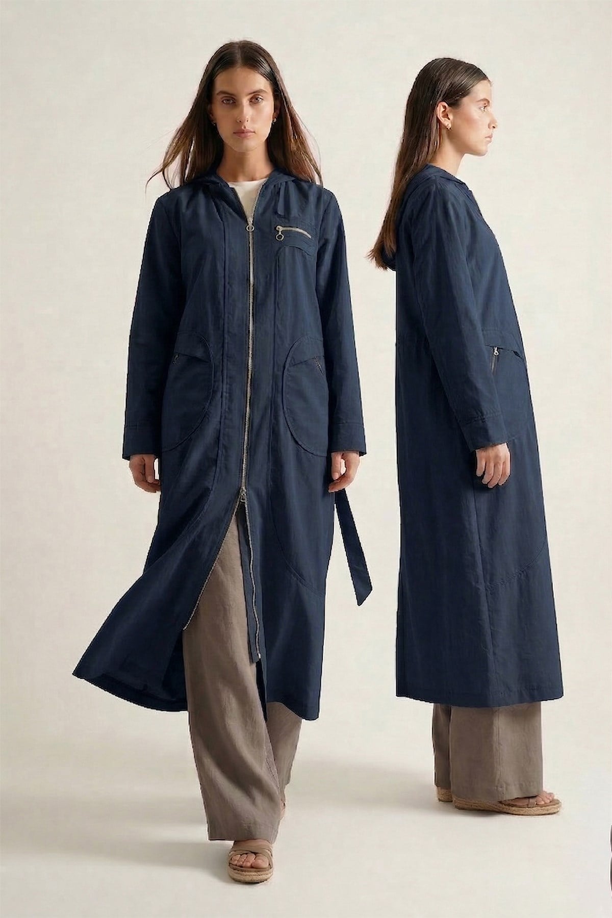 Kapüşonlu Yuvarlak Torba Cepli Fermuarlı Safari Kap 813 Lacivert