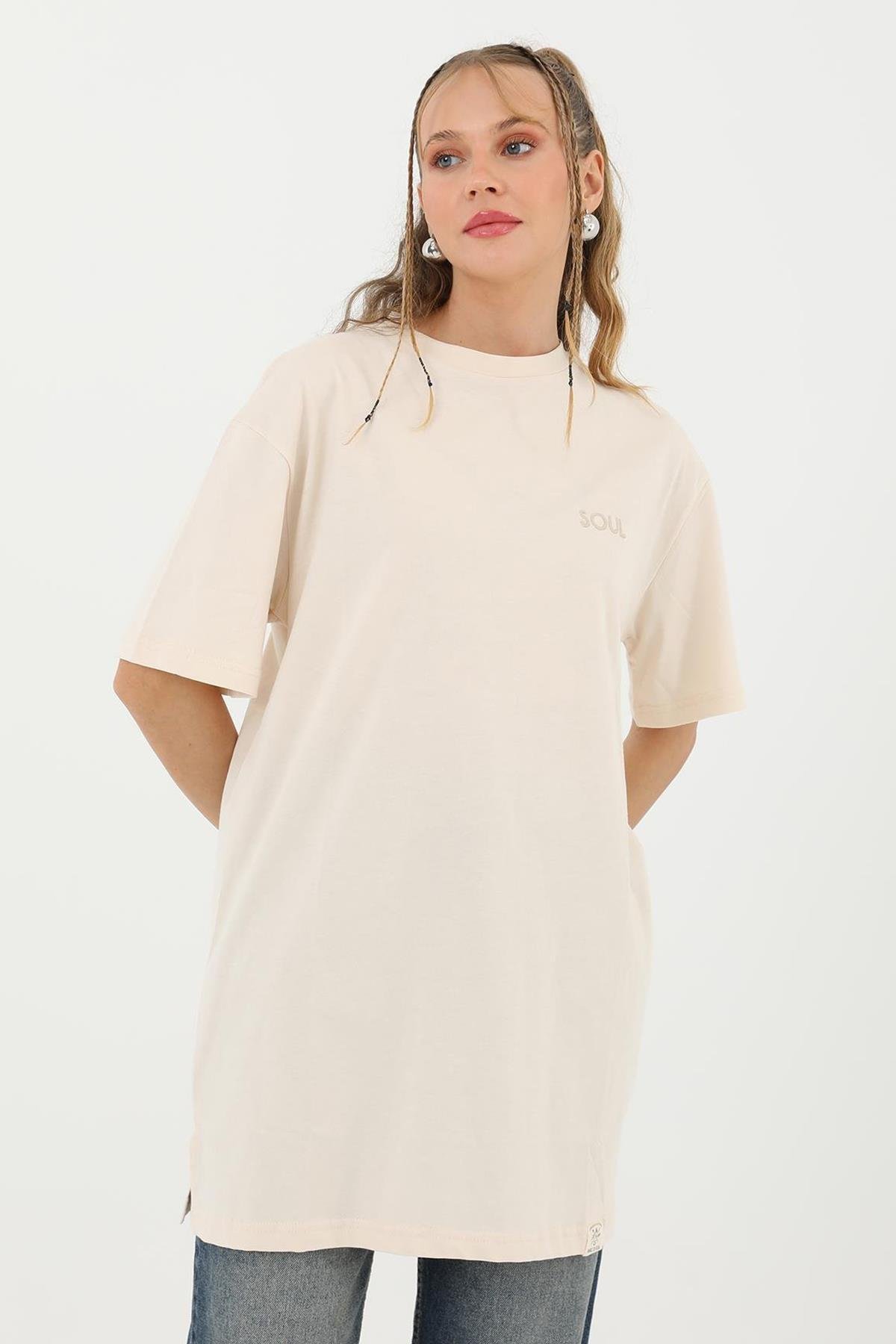 Kısa Kol Basic T-Shirt Tunik İçlik 30727 Bej