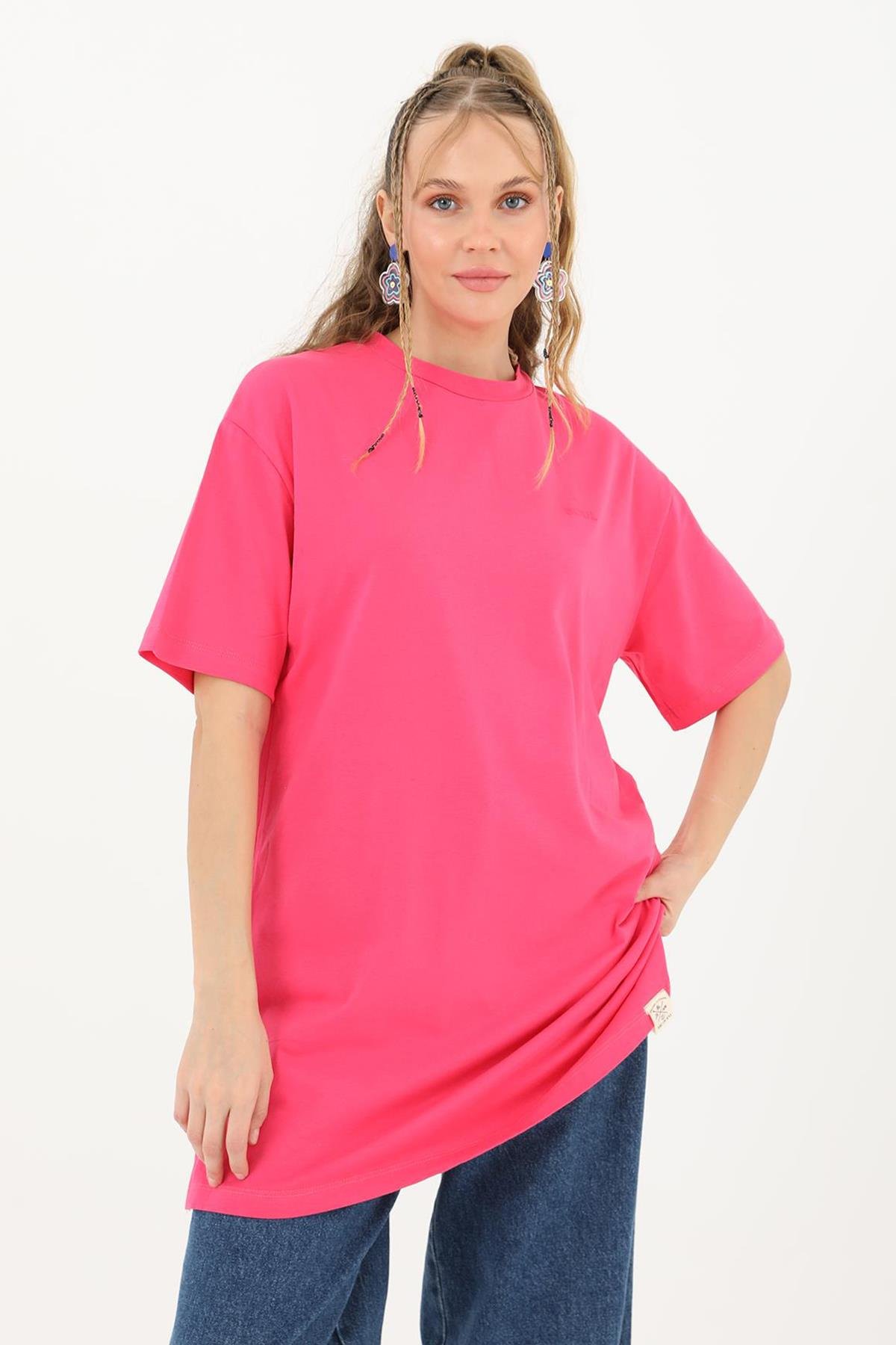 Kısa Kol Basic T-Shirt Tunik İçlik 30727 Fuşya