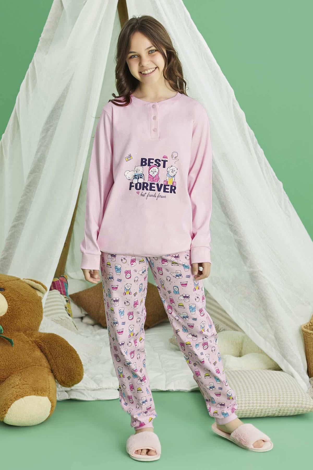 Kız Çocuk Aydoğan Pamuklu Pijama Takımı 240723 Pembe
