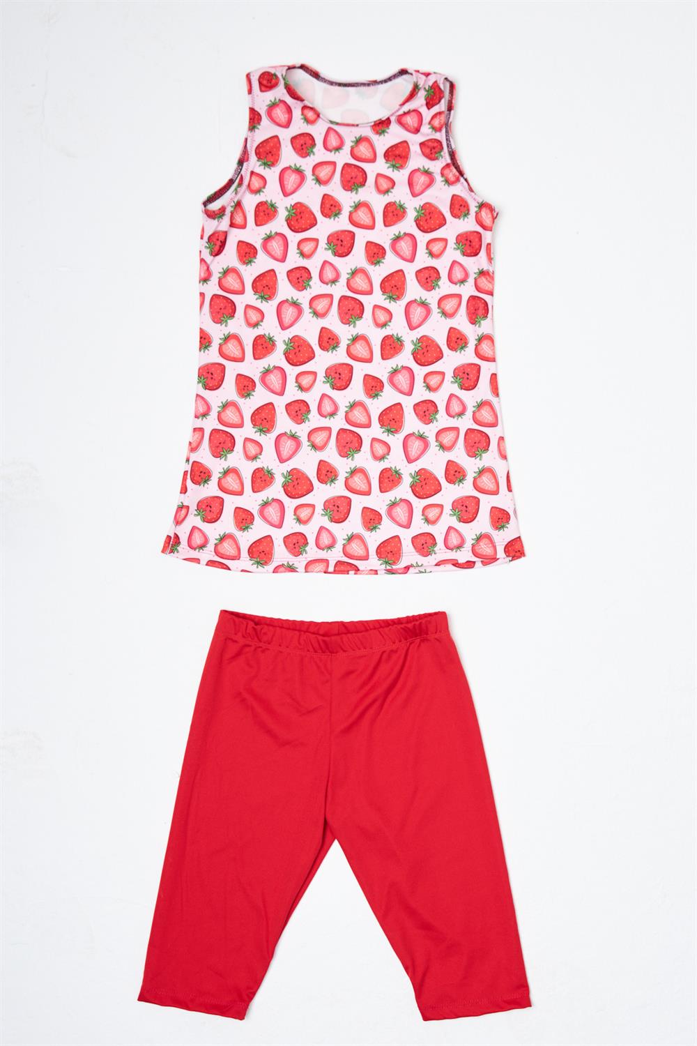 Kız Çocuk Kolsuz Taytlı Yarı Kapalı Mayo P24/118 Çilek