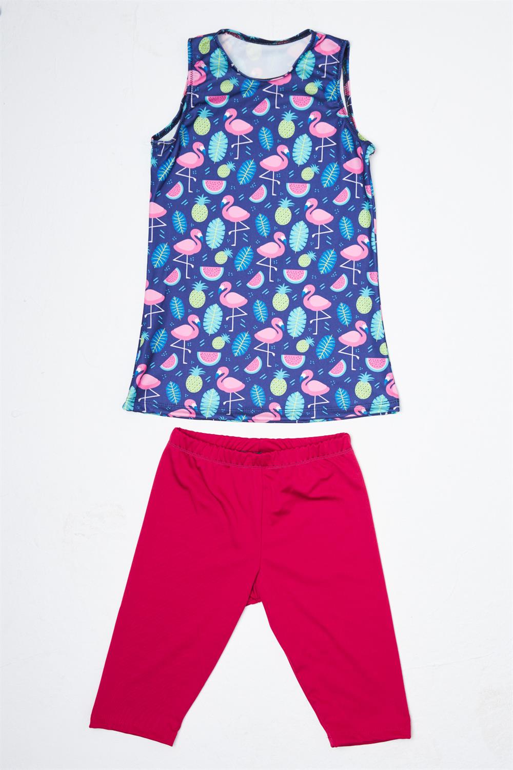 Kız Çocuk Kolsuz Taytlı Yarı Kapalı Mayo P24/139 Flamingo