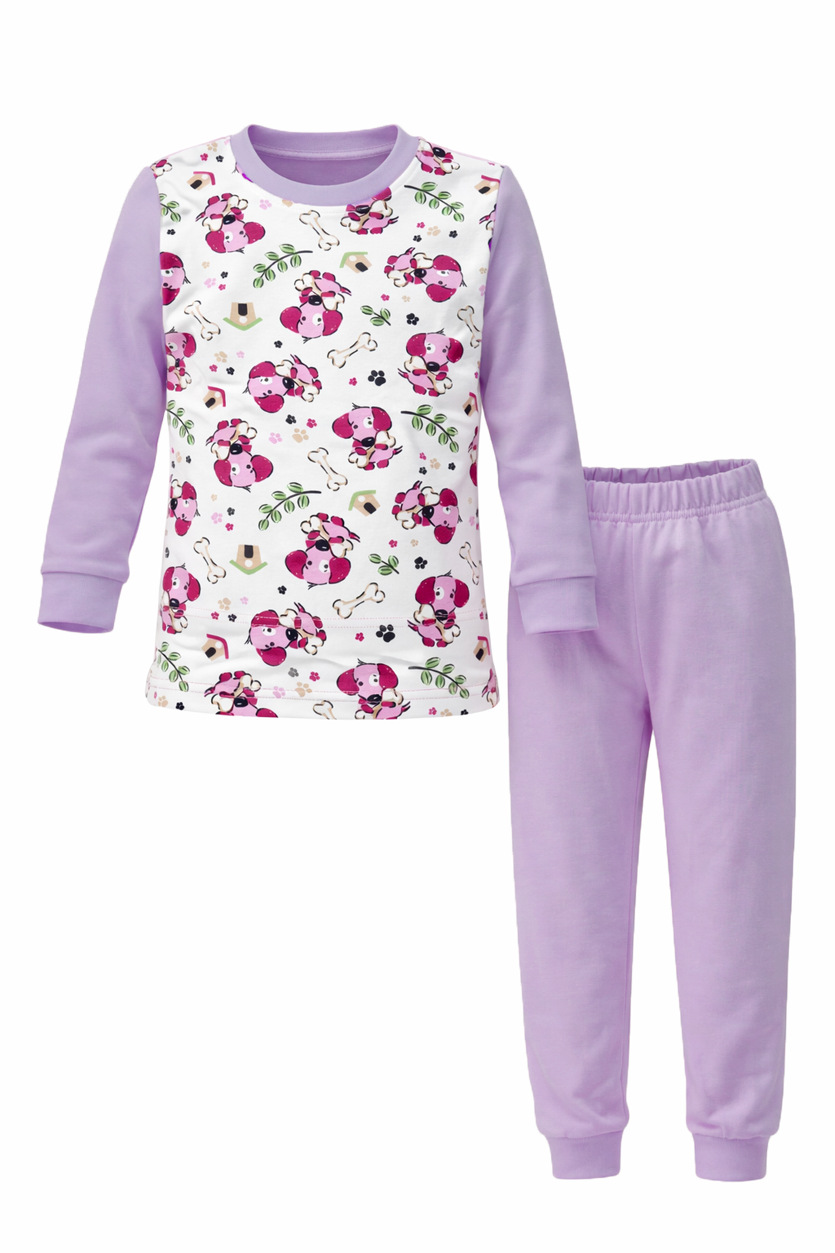 Kız Çocuk Pamuklu Desenli Pijama Takımı 6068-11 Mor