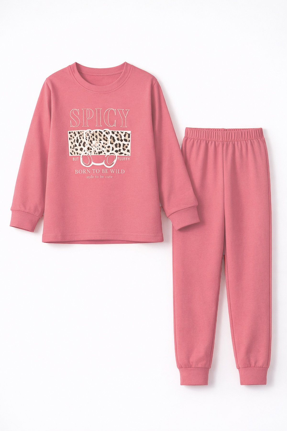 Kız Çocuk Pamuklu Desenli Pijama Takımı 8401 Mercan03