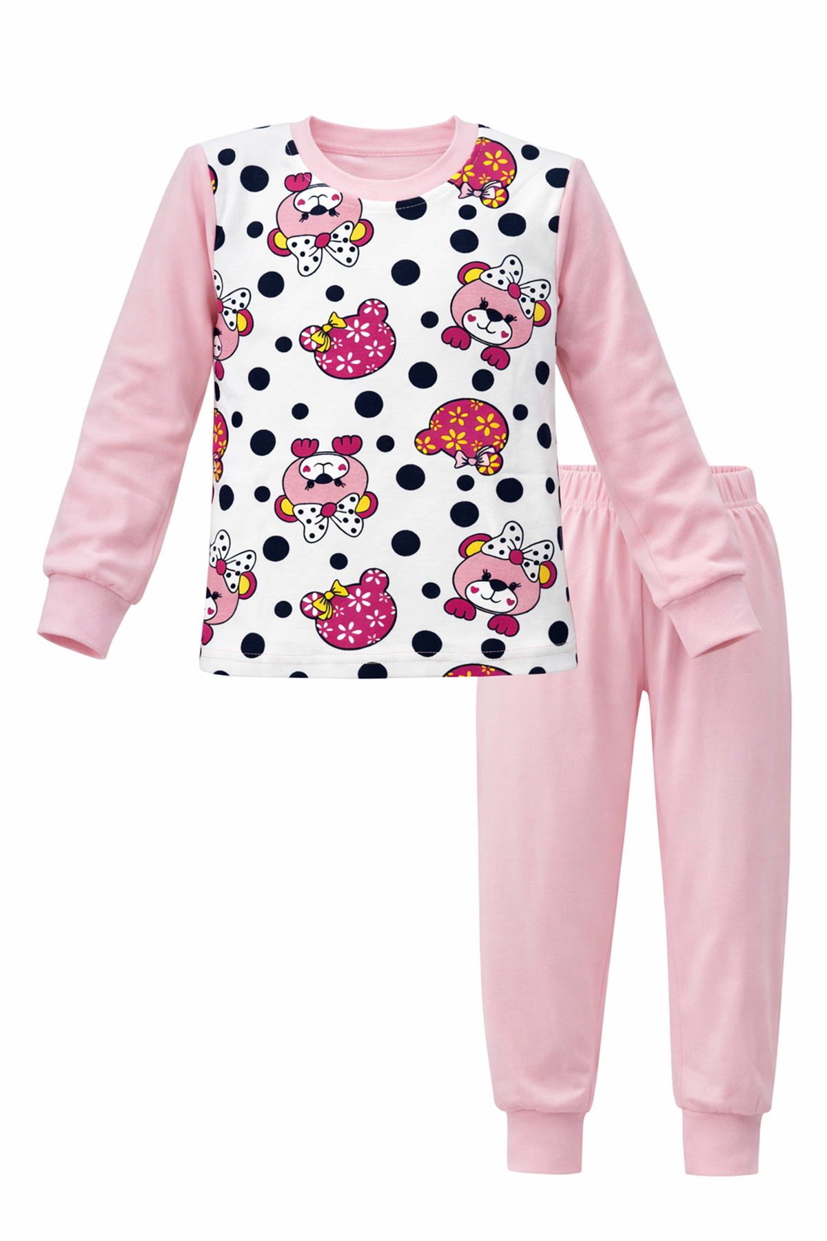 Kız Çocuk Pamuklu Desenli Pijama Takımı 6068-12 Toz Pembe