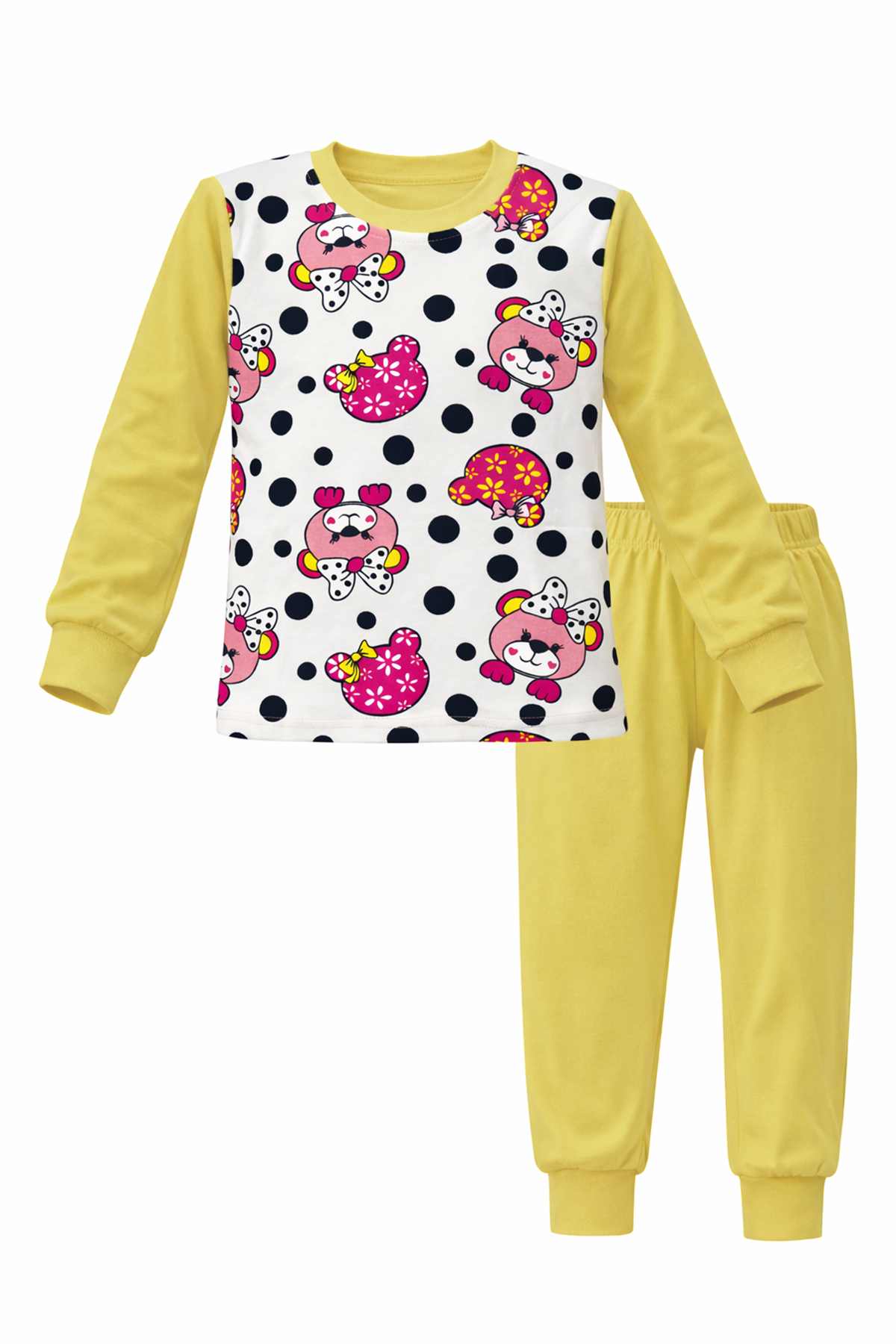 Kız Çocuk Pamuklu Desenli Pijama Takımı 6068-12 Sarı01
