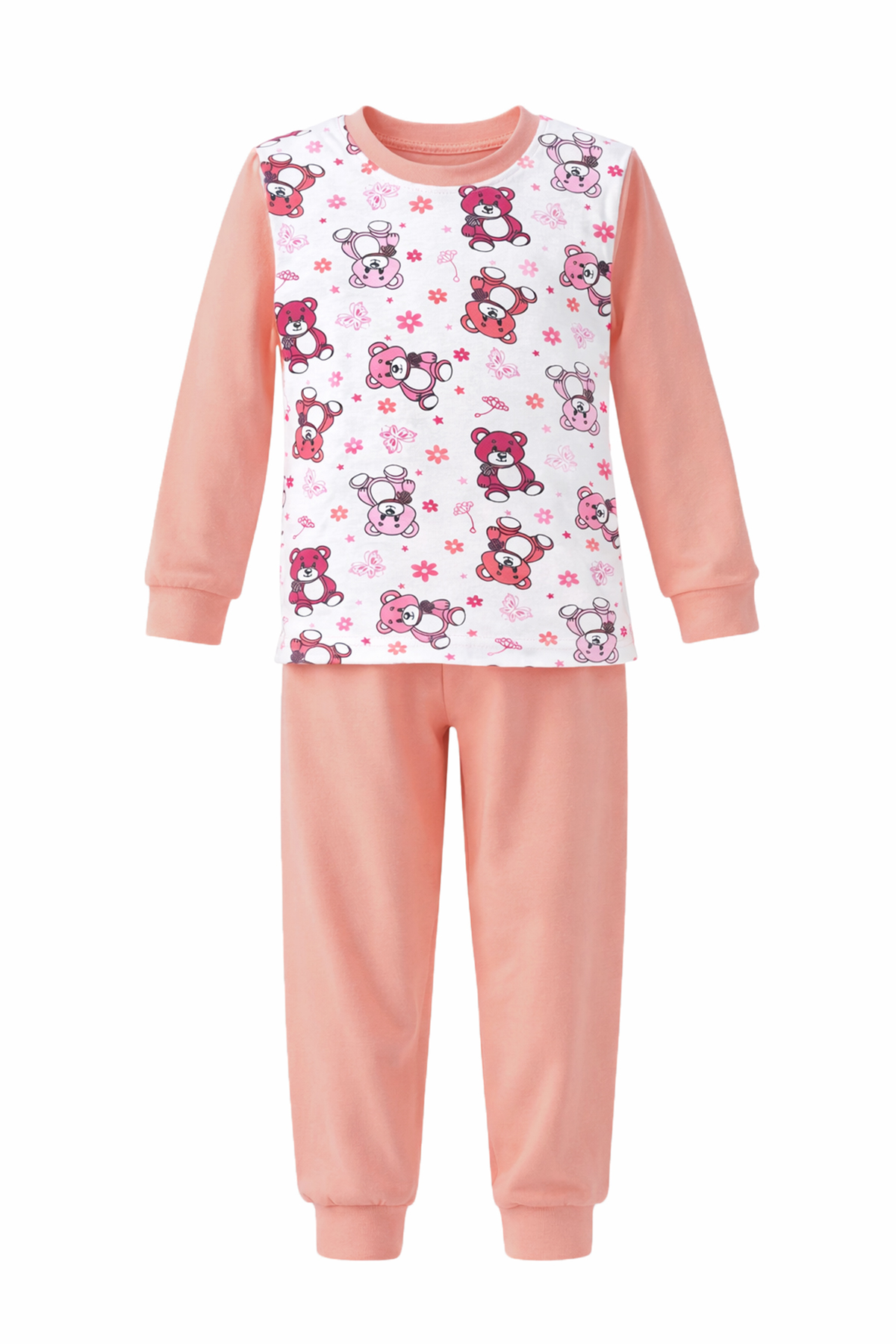Kız Çocuk Pamuklu Desenli Pijama Takımı 6068-07 Gül Kurusu01