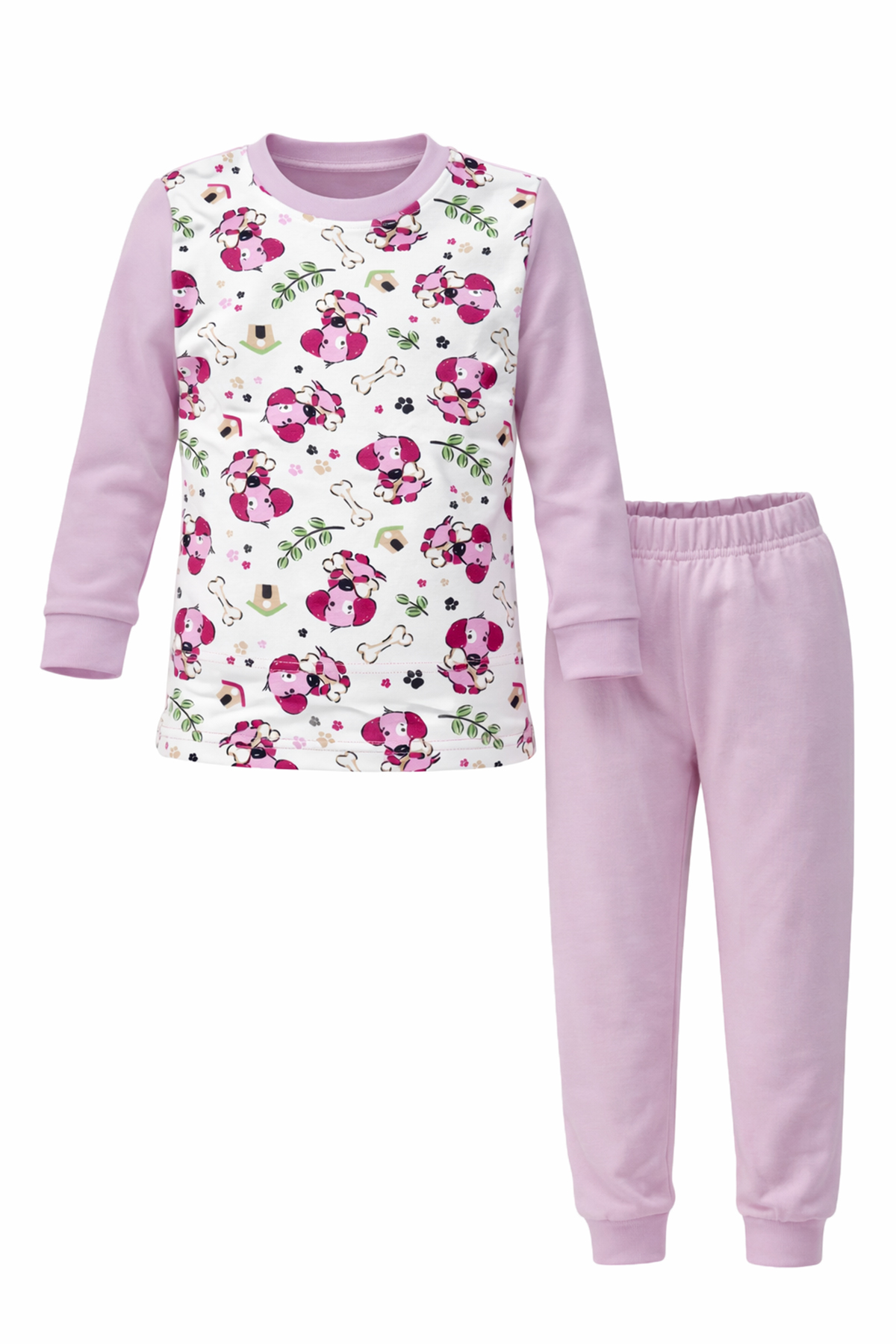 Kız Çocuk Pamuklu Desenli Pijama Takımı 6068-11 Lila