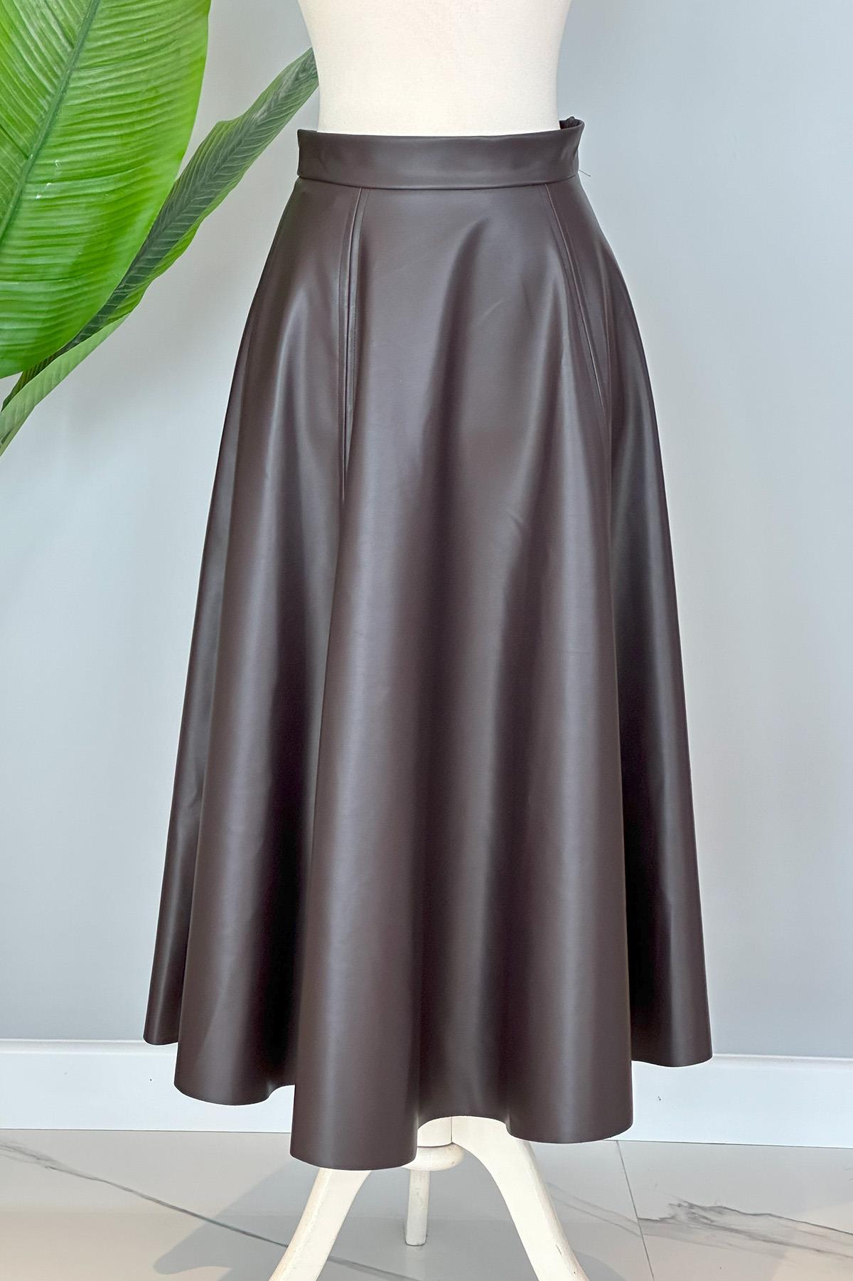 Kloş Deri Etek 10372 Kahve