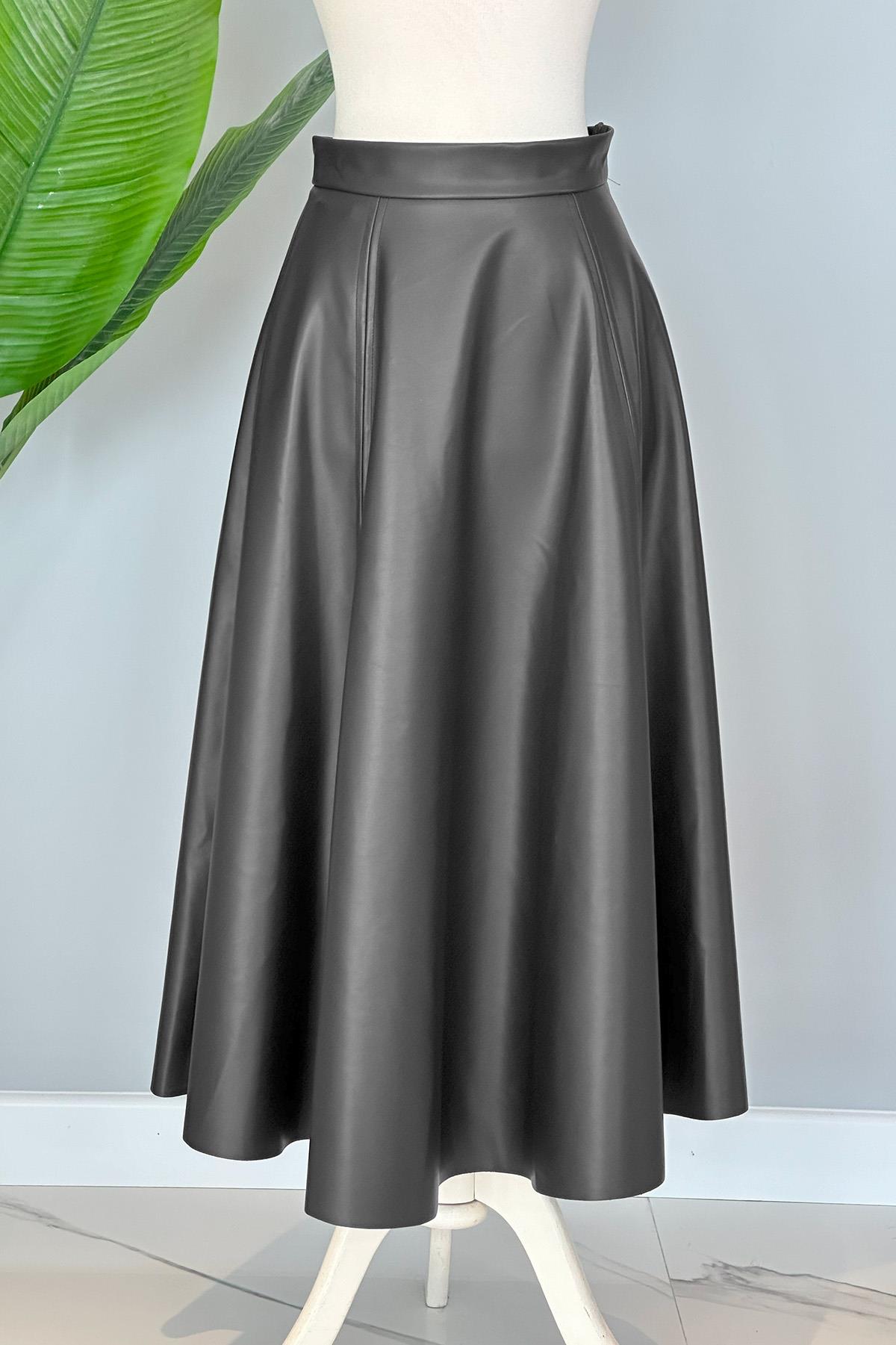 Kloş Deri Etek 10372 Siyah