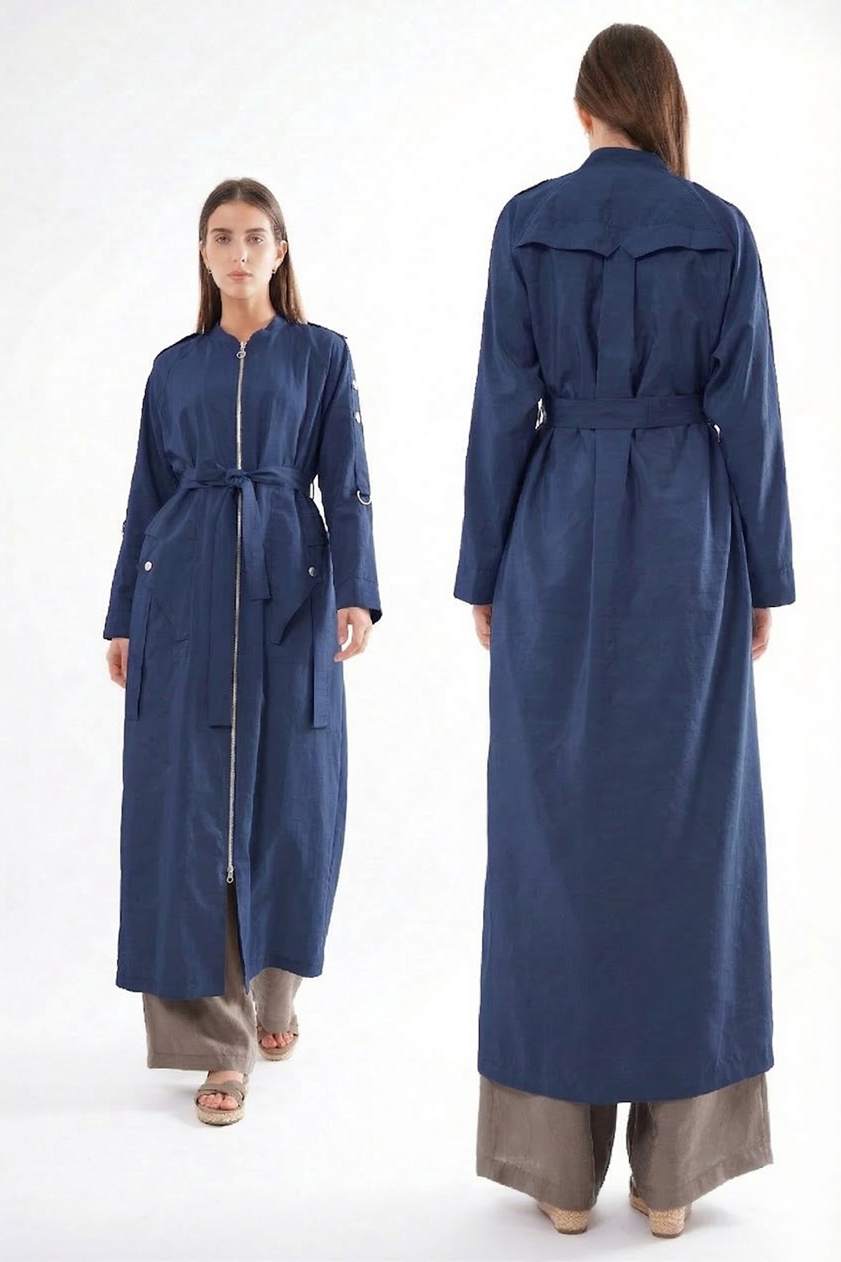 Kolu Çıtçıt Detay Önden Fermuarlı Safari Kap Ceket 820 Lacivert