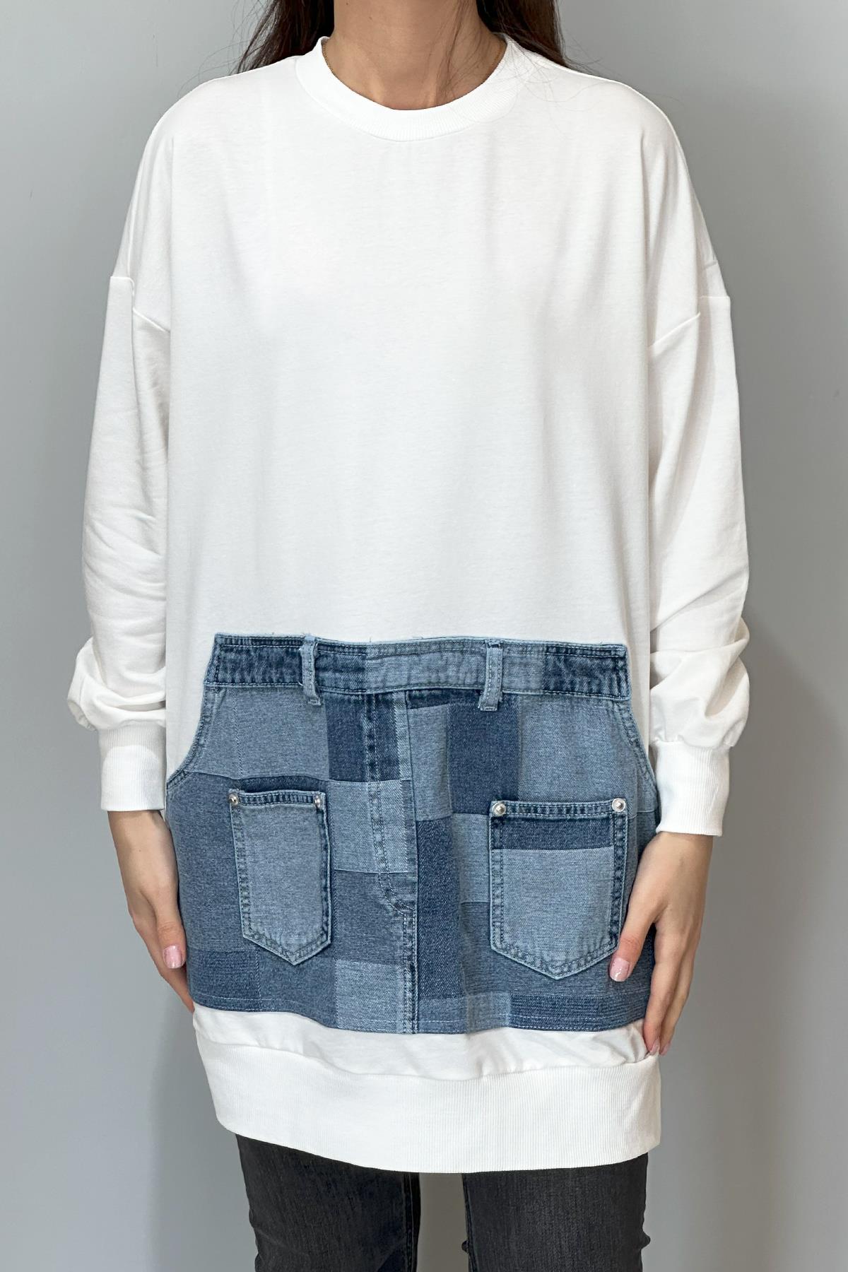 Kot Cep Detaylı Sweat Tunik 10631 Ekru