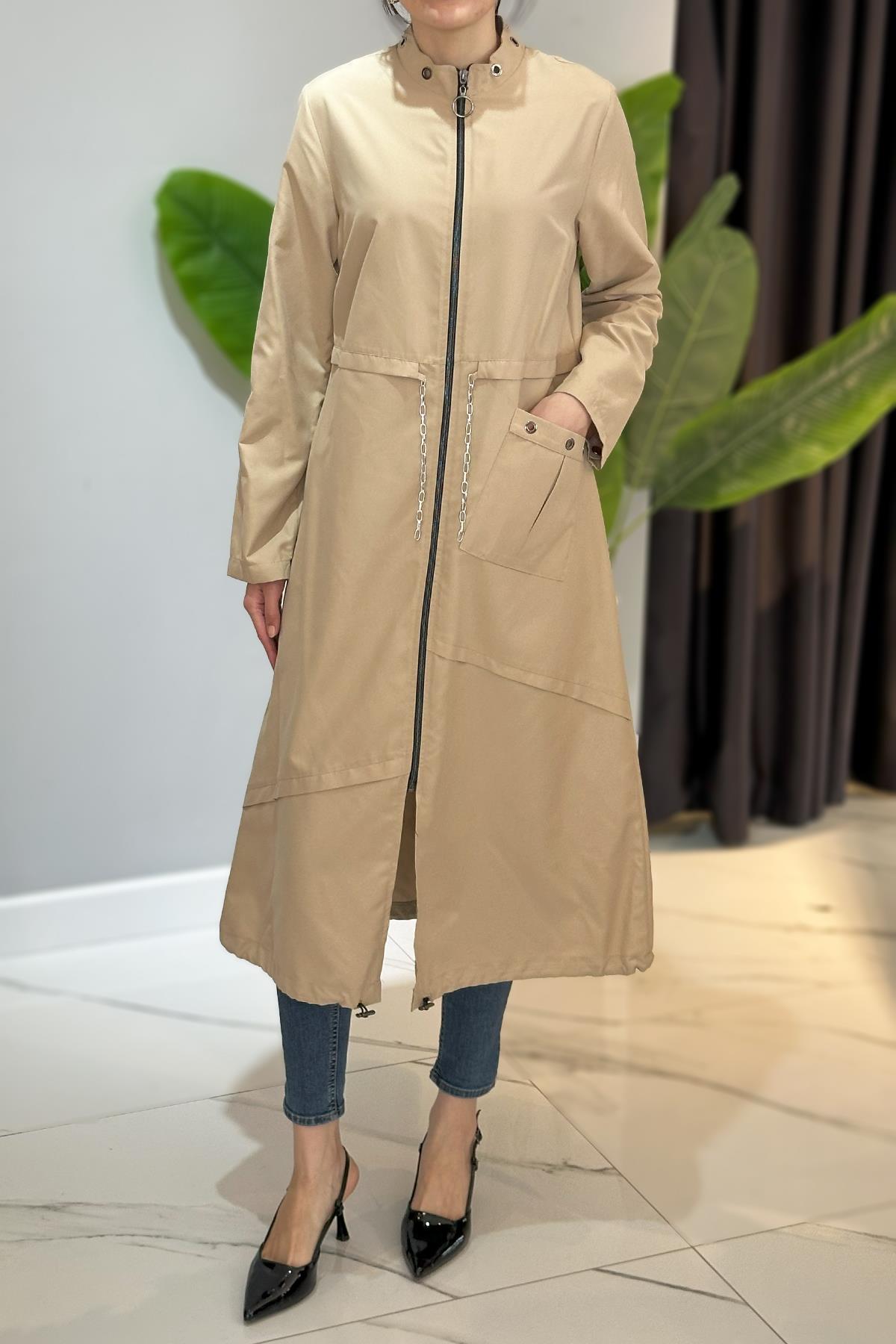 Kuş Gözlü Giy Çık Kap Ceket 17822 Bej