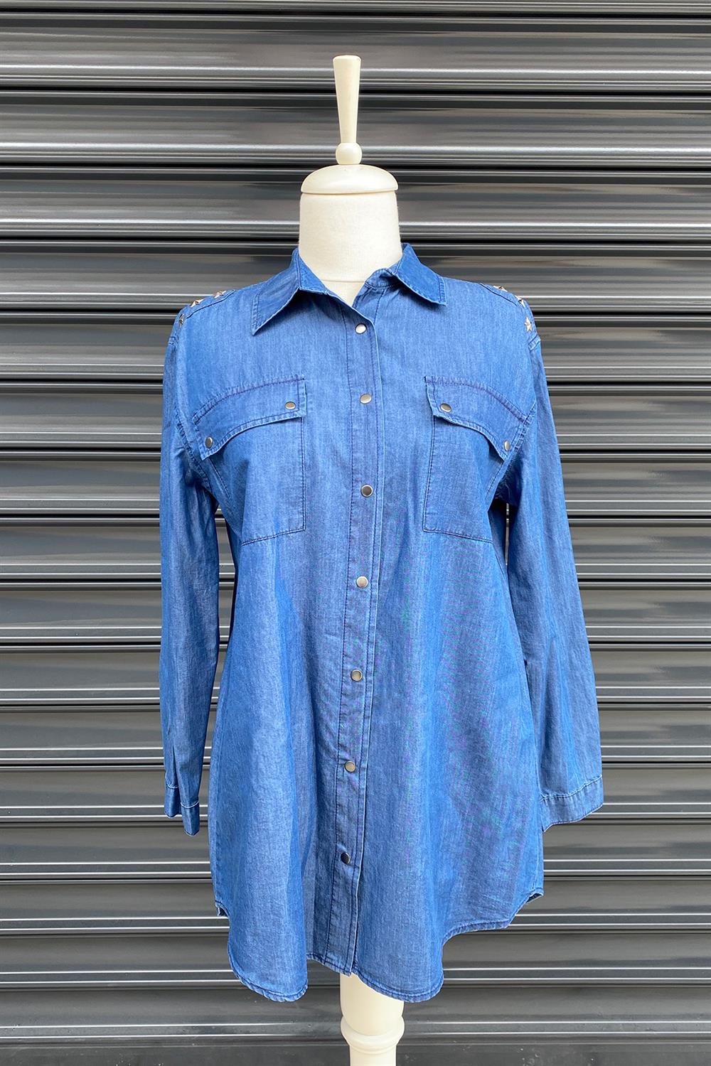 Lale Butik Tensel Gömlek Tunik 6895 Mavi