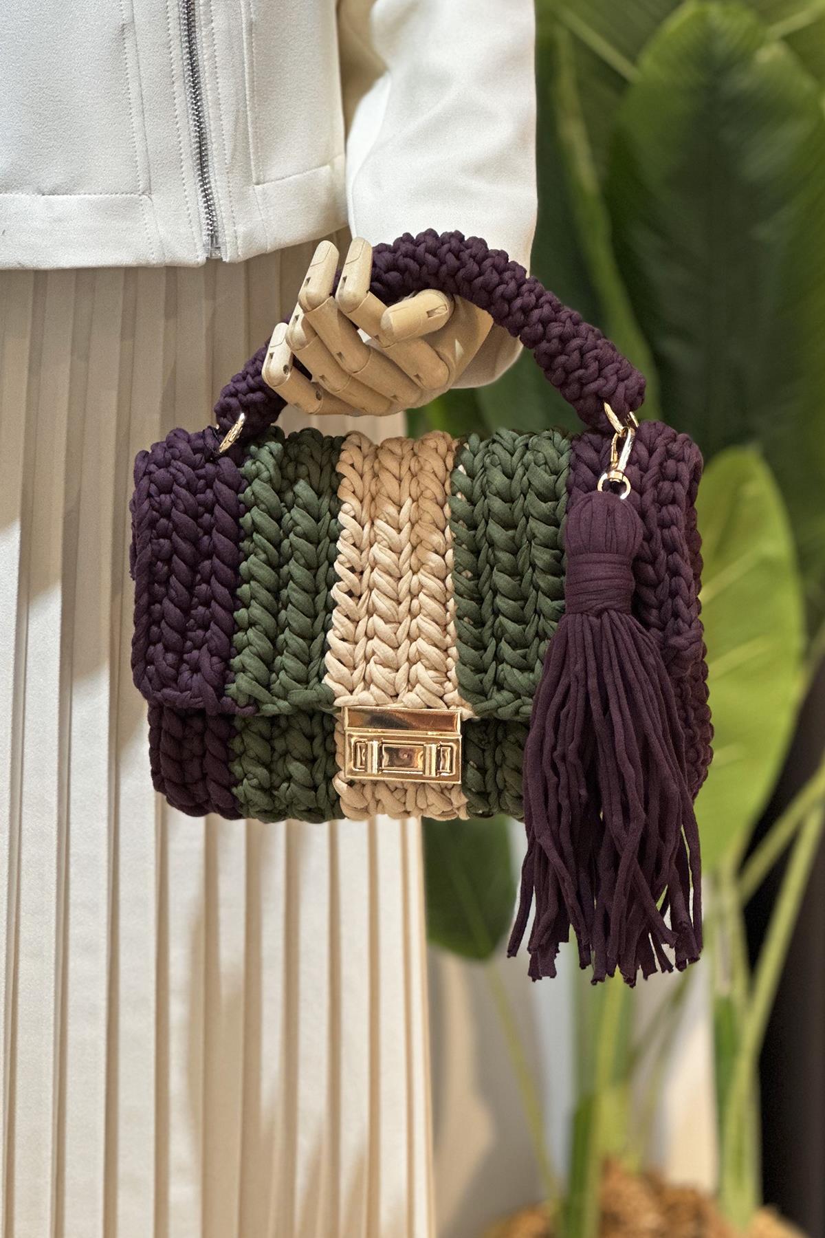 Lale Dikdörtgen El Örgüsü Çanta 07 Mor