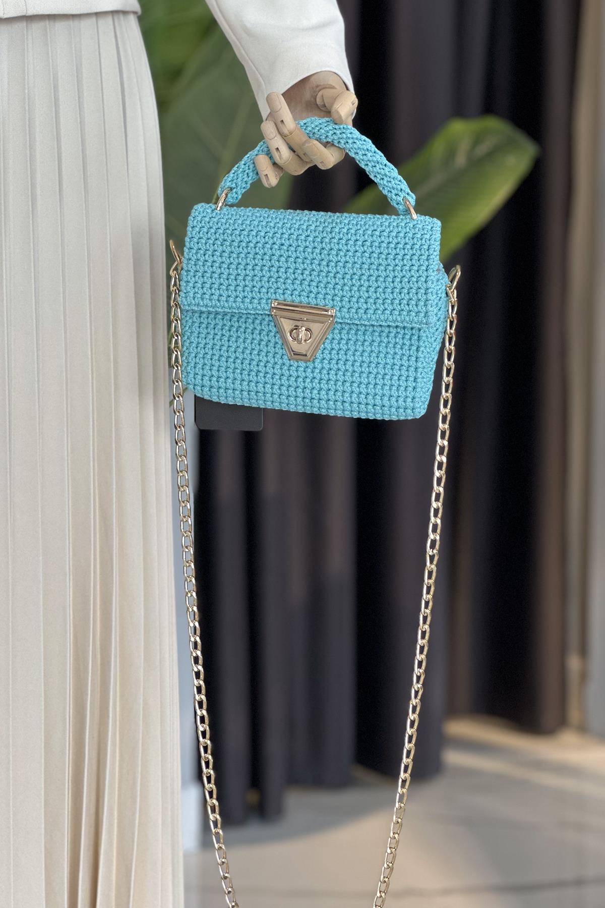 Lale El Örgüsü Çanta 01 Bebe Mavi