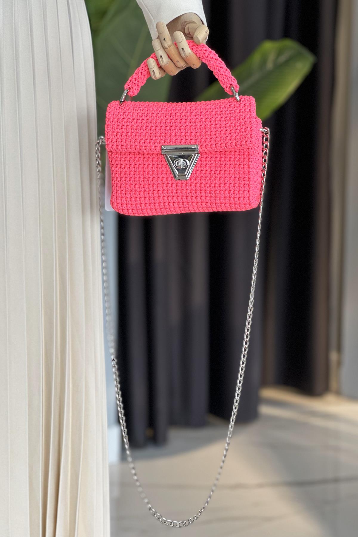Lale El Örgüsü Çanta 01 Neon Pembe