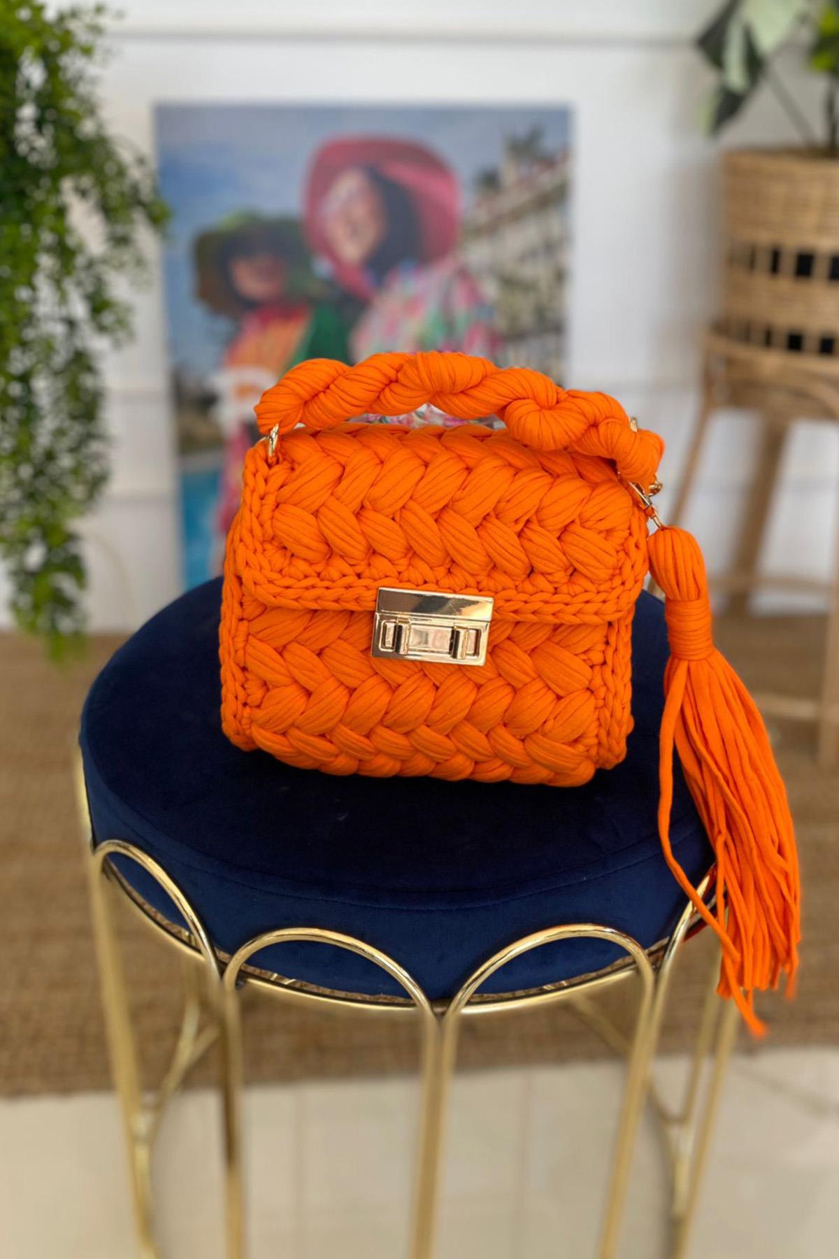 Lale El Örgüsü Çanta 01 Oranj