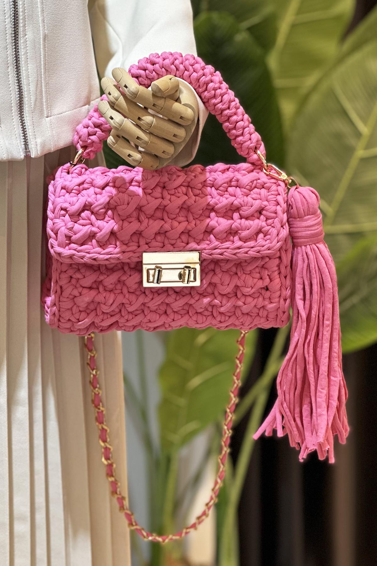 Lale El Örgüsü Çanta 10 Pembe