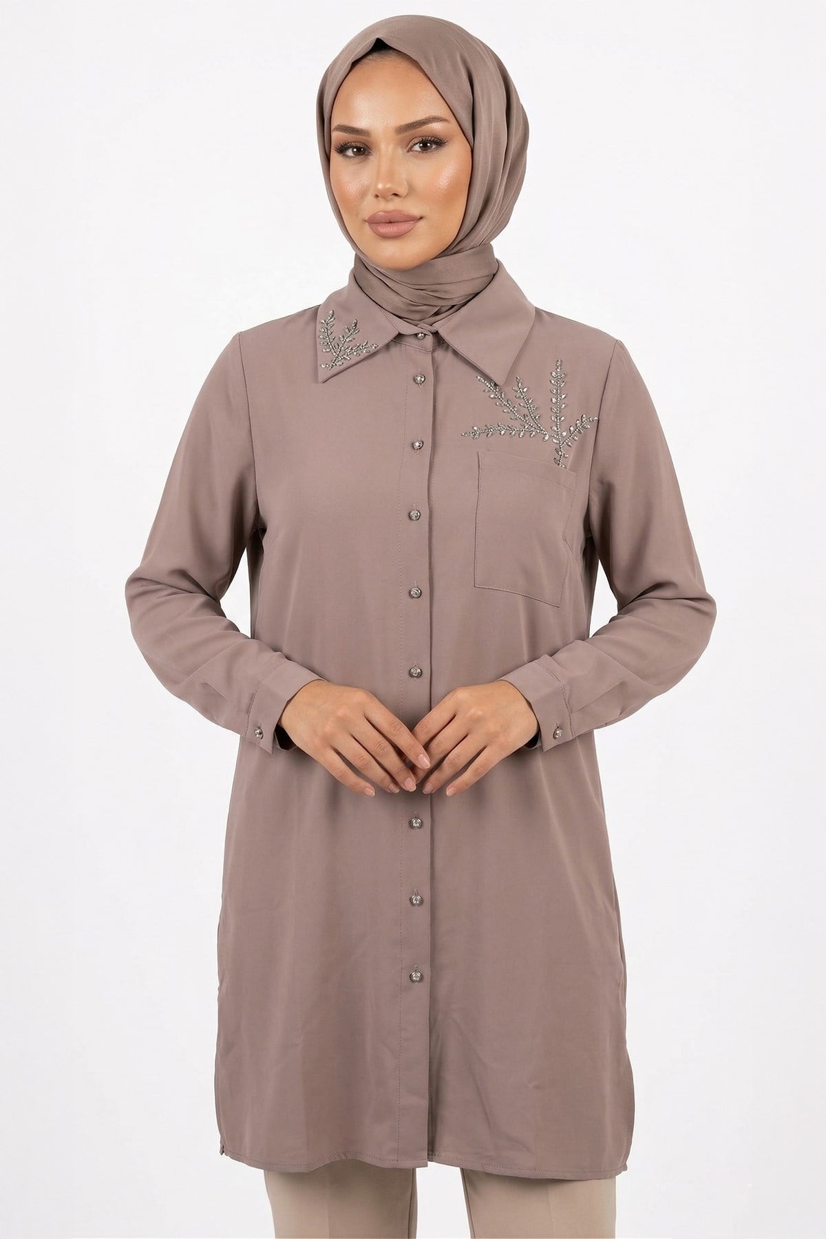 Levidor Taş Baskılı Tunik Gömlek 210147 Vizon