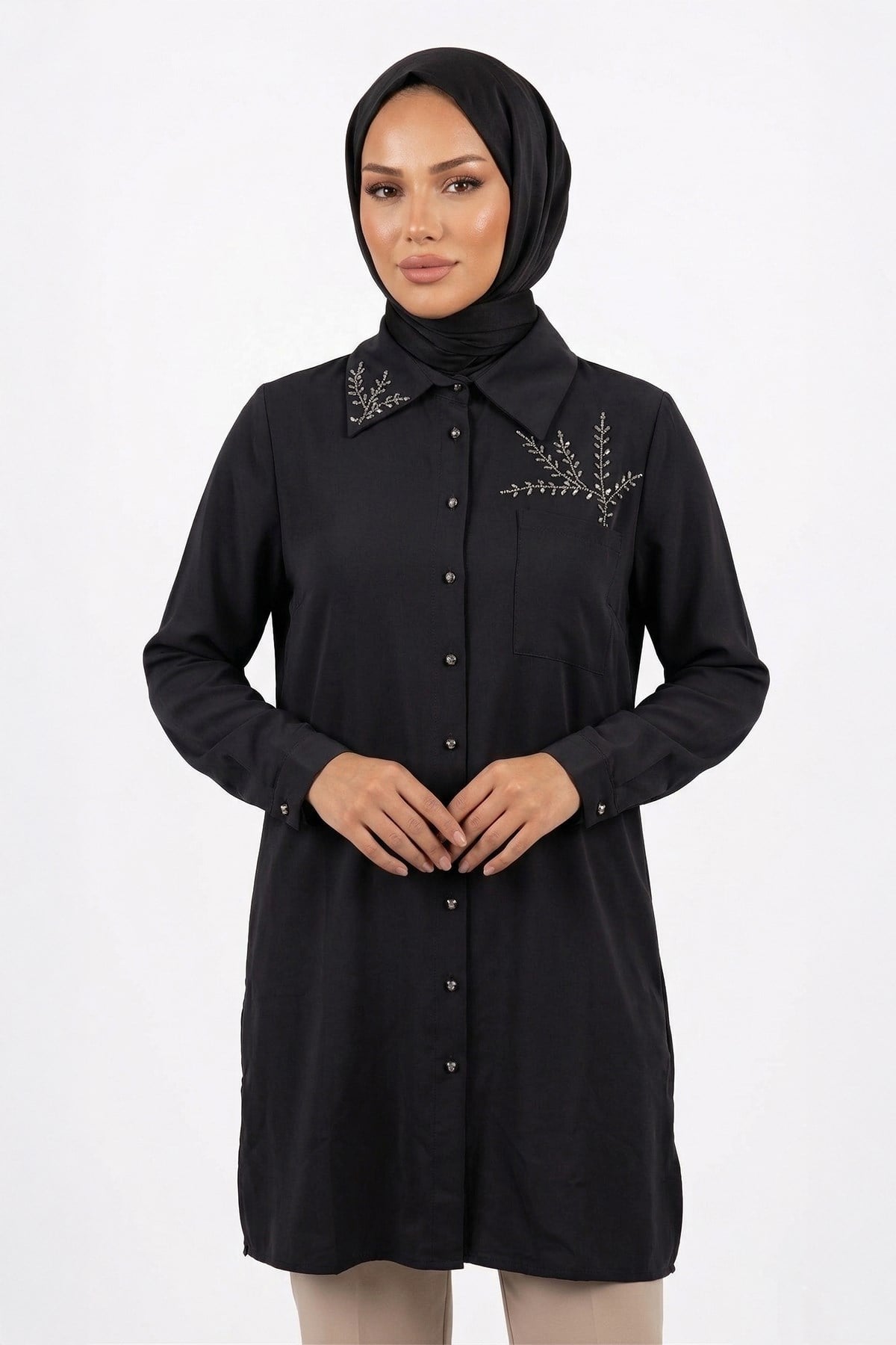 Levidor Taş Baskılı Tunik Gömlek 210147 Siyah