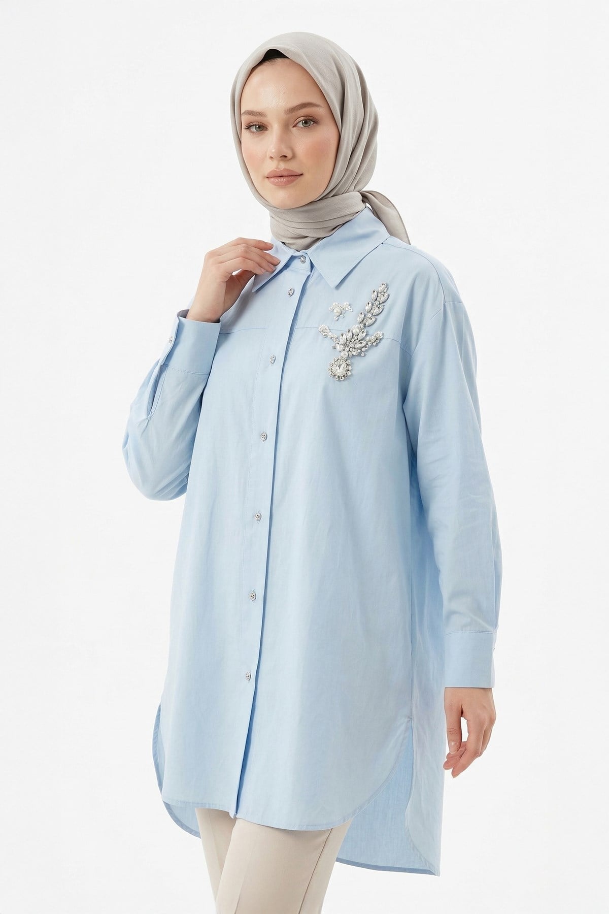 Levidor Taş Detaylı Gömlek 230138 Mavi