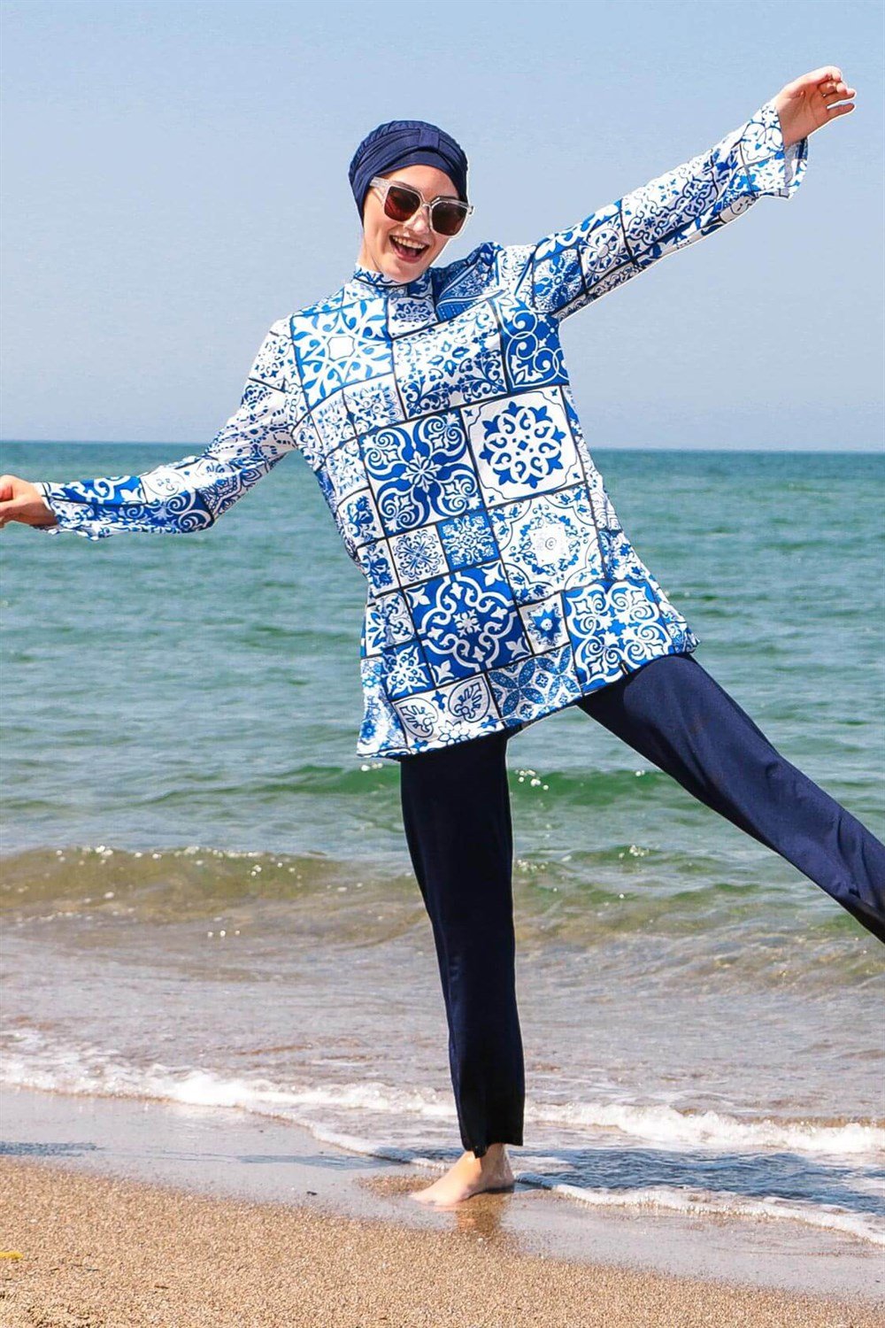 Likralı Çini Desen Tam Kapalı Tesettür Mayo 1950