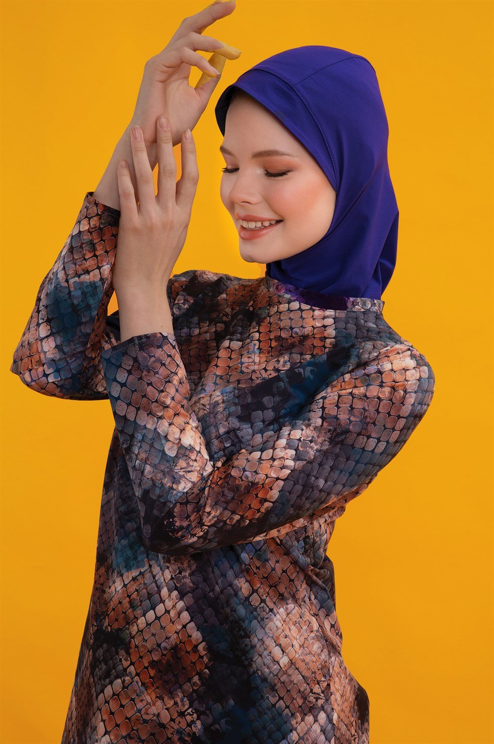 Likralı Tam Kapalı Desenli Akdeniz Tesettür Mayo