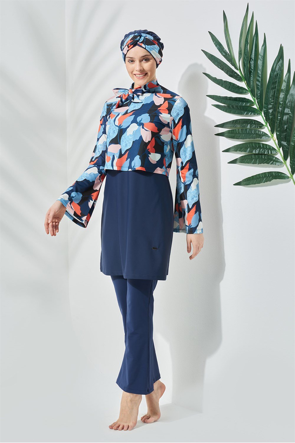 Likralı Tam Kapalı Kapaklı Tesettür Mayo 3028 Koyu Lacivert