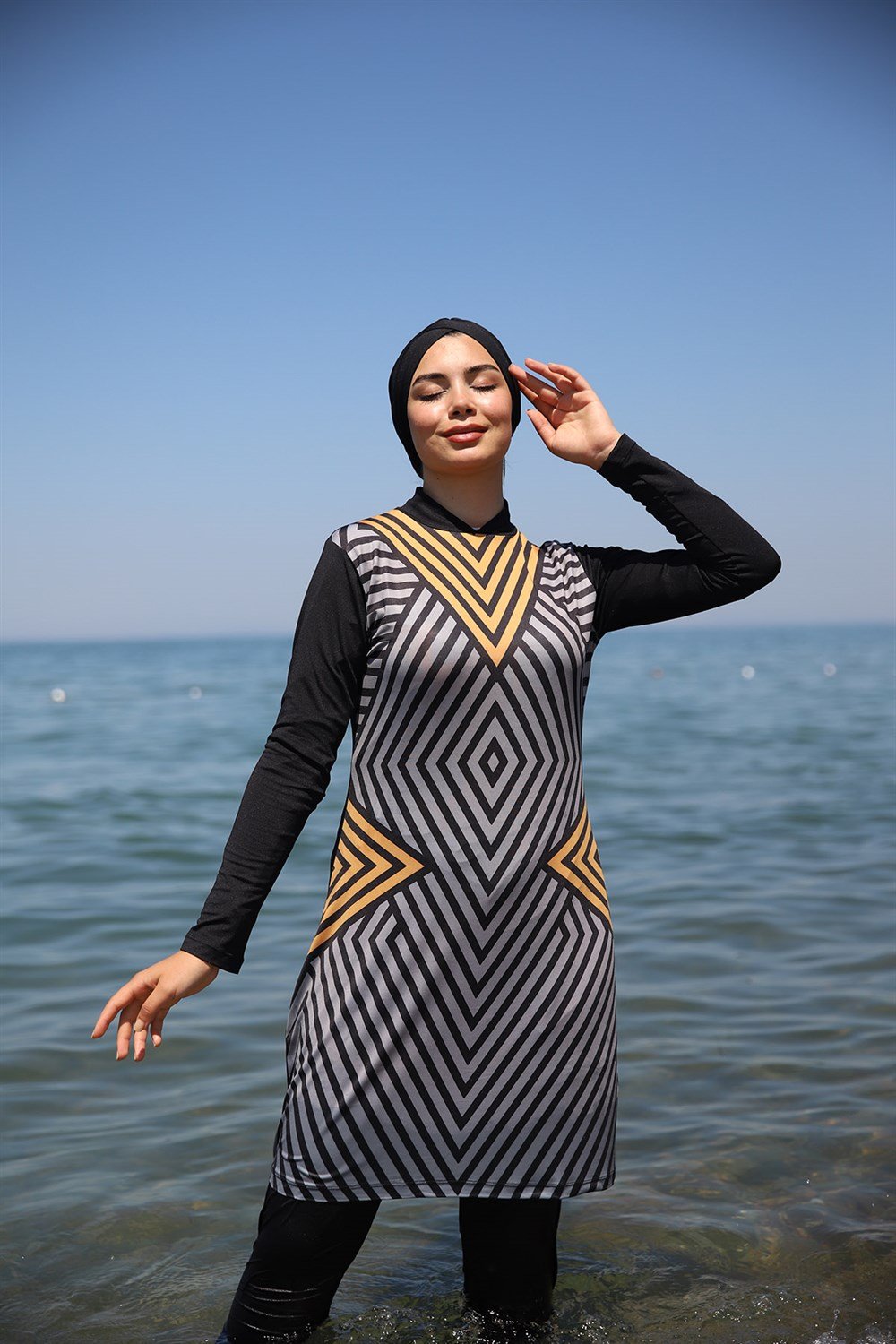 Likralı Tam Kapalı Tesettür Mayo 2109 Esra Geometrik