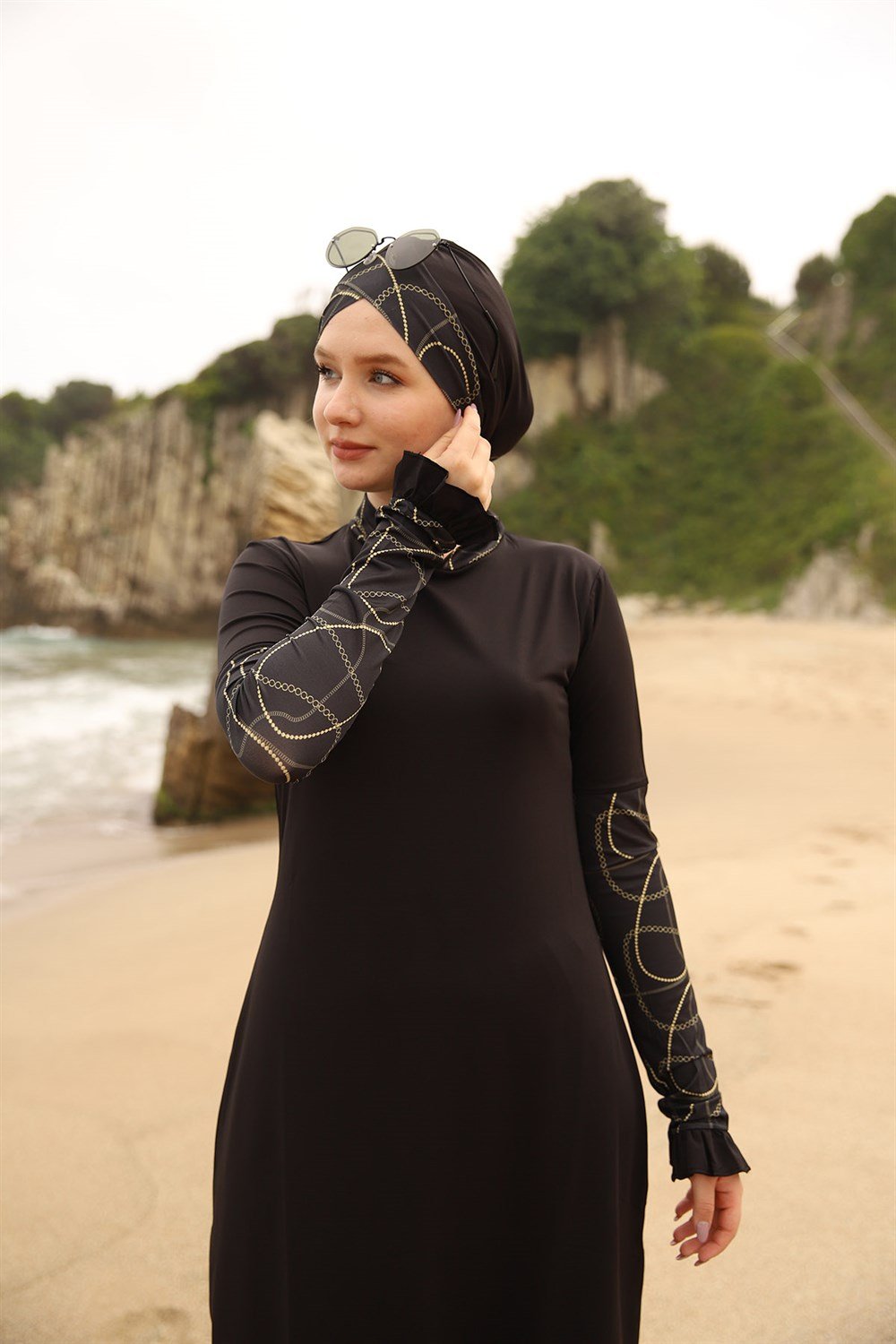 Likralı Tam Kapalı Tesettür Mayo Ayşegül Zincir