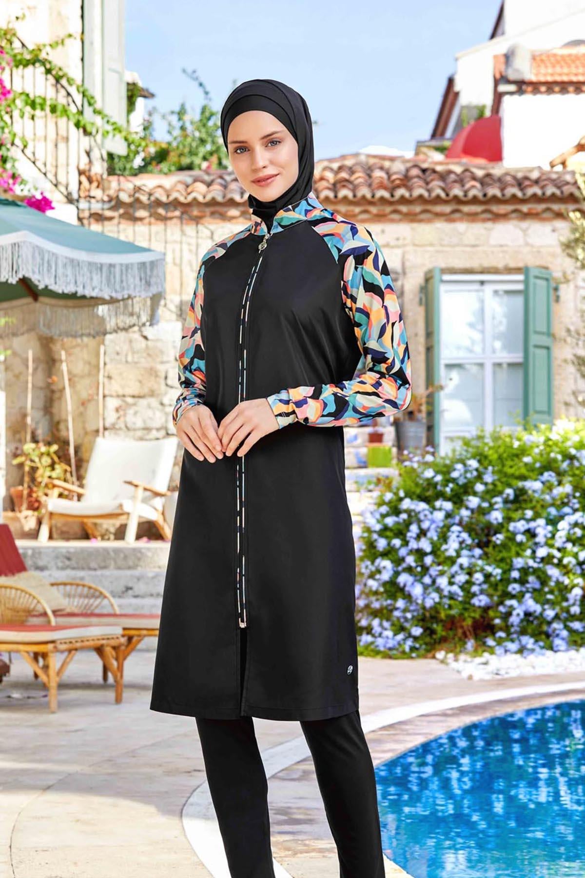 Likralı Tam Kapalı Tesettür Mayo Elena 8266 Siyah 