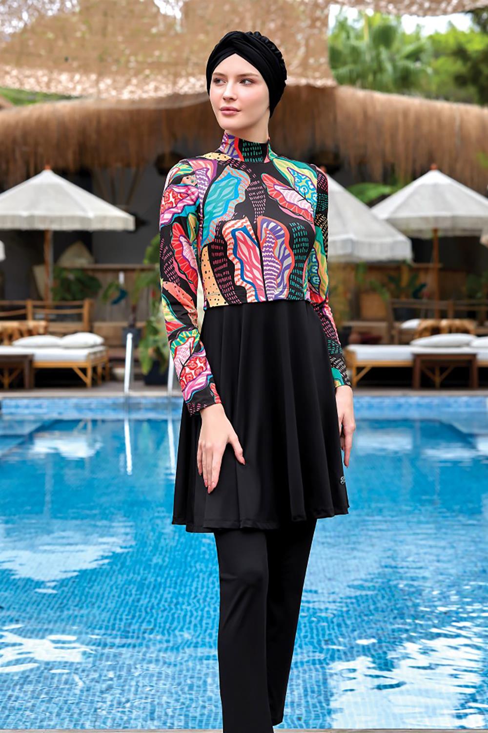 Likralı Tam Kapalı Tesettür Mayo Elıa 3 8014 Siyah Remsa Mayo