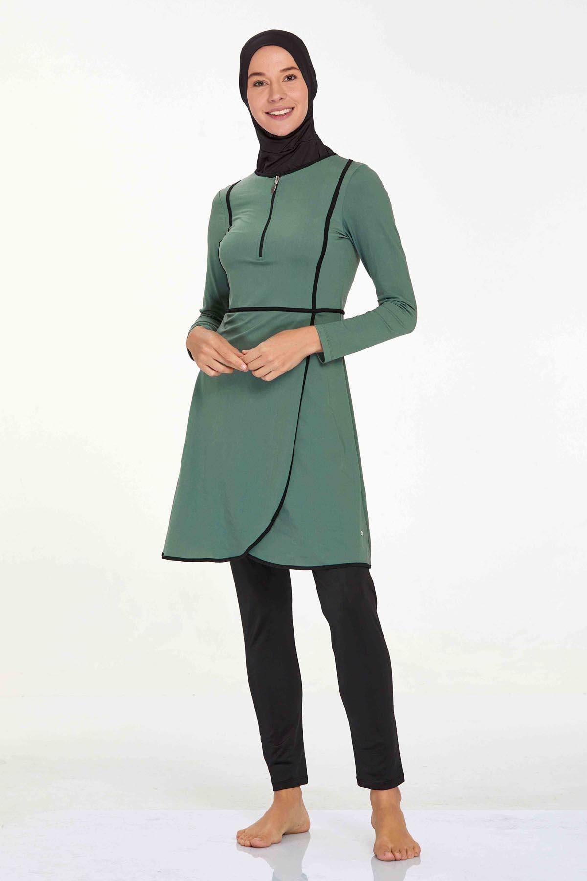 Likralı Tam Kapalı Tesettür Mayo Ella 4546 Haki
