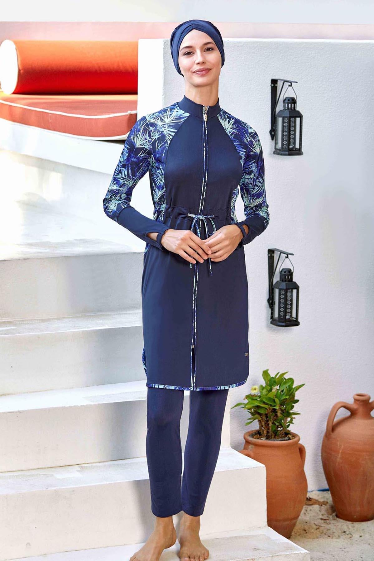 Likralı Tam Kapalı Tesettür Mayo Gresia 4540 Koyu Lacivert