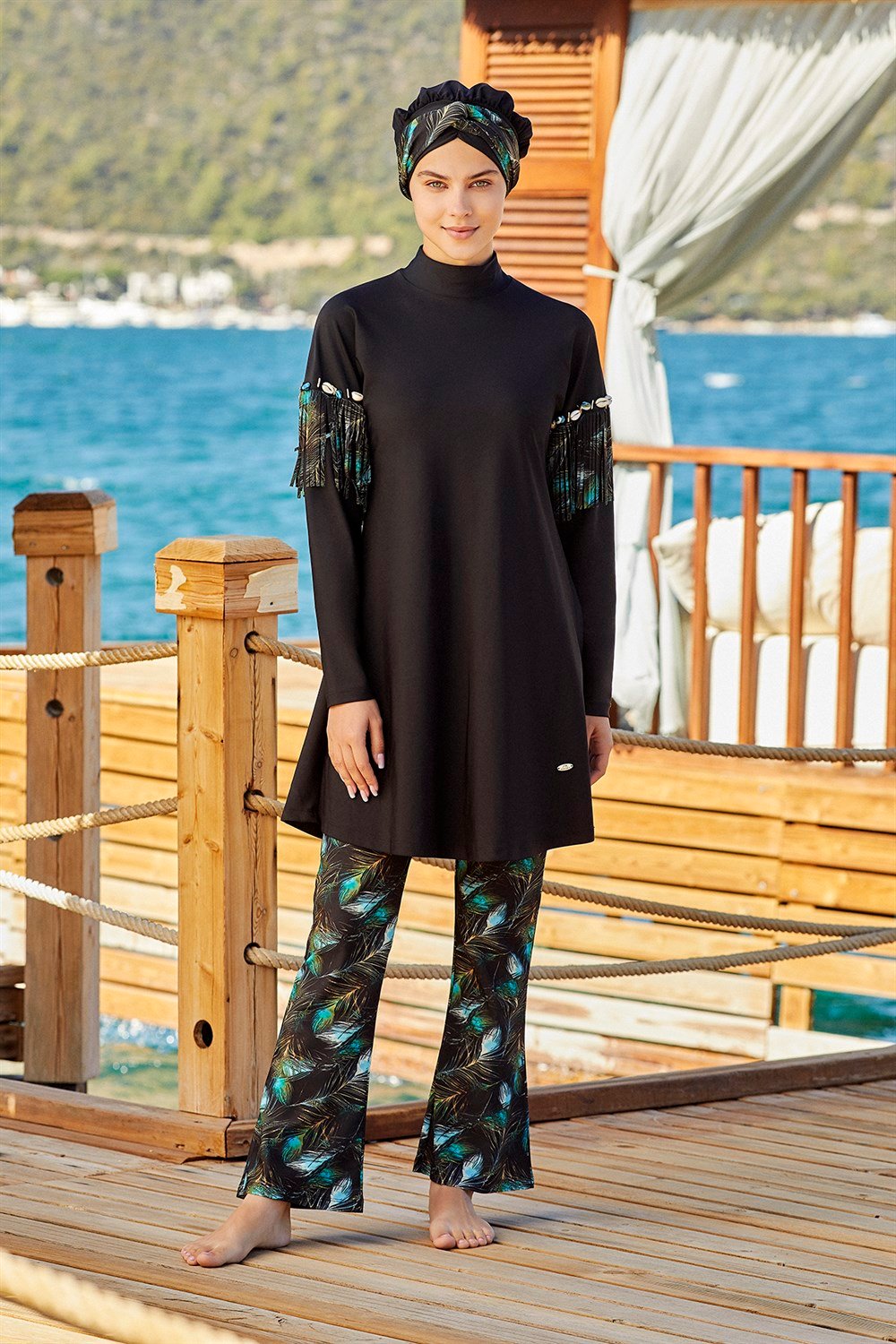 Likralı Tam Kapalı Tesettür Mayo İspanyol 4255 Siyah