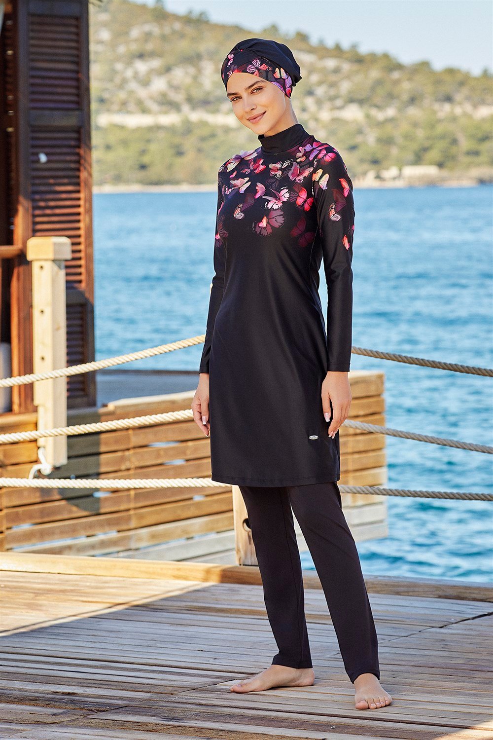 Likralı Tam Kapalı Tesettür Mayo Kelebek Etkisi 4262 Siyah