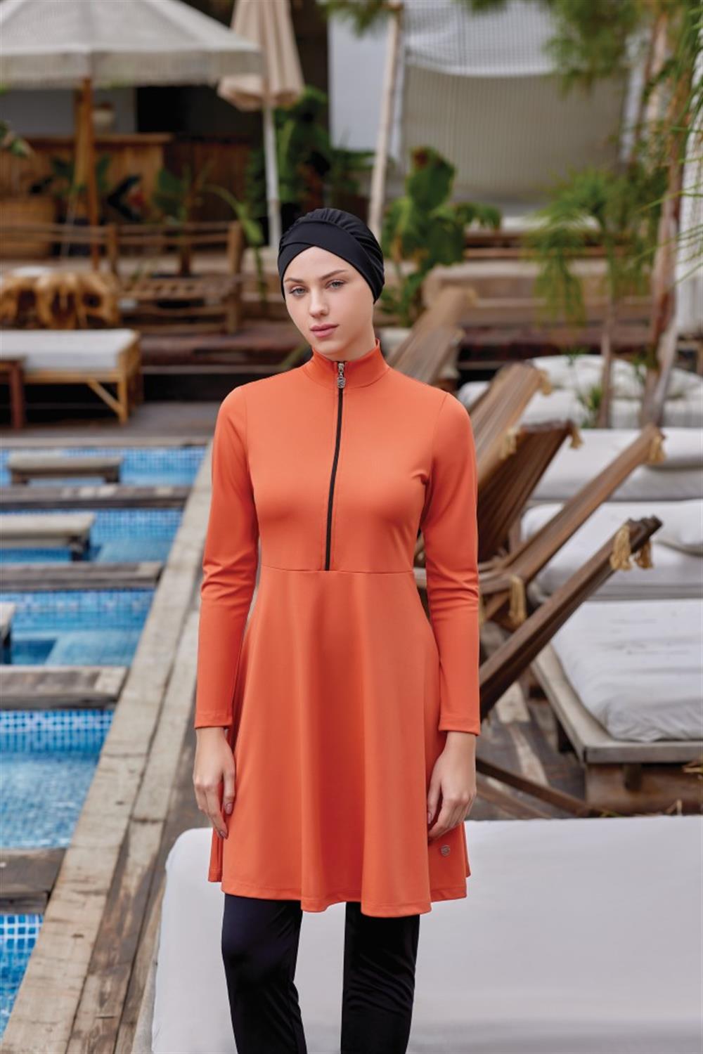 Likralı Tam Kapalı Tesettür Mayo Maysız Düz 9020 Tarçın Remsa Mayo