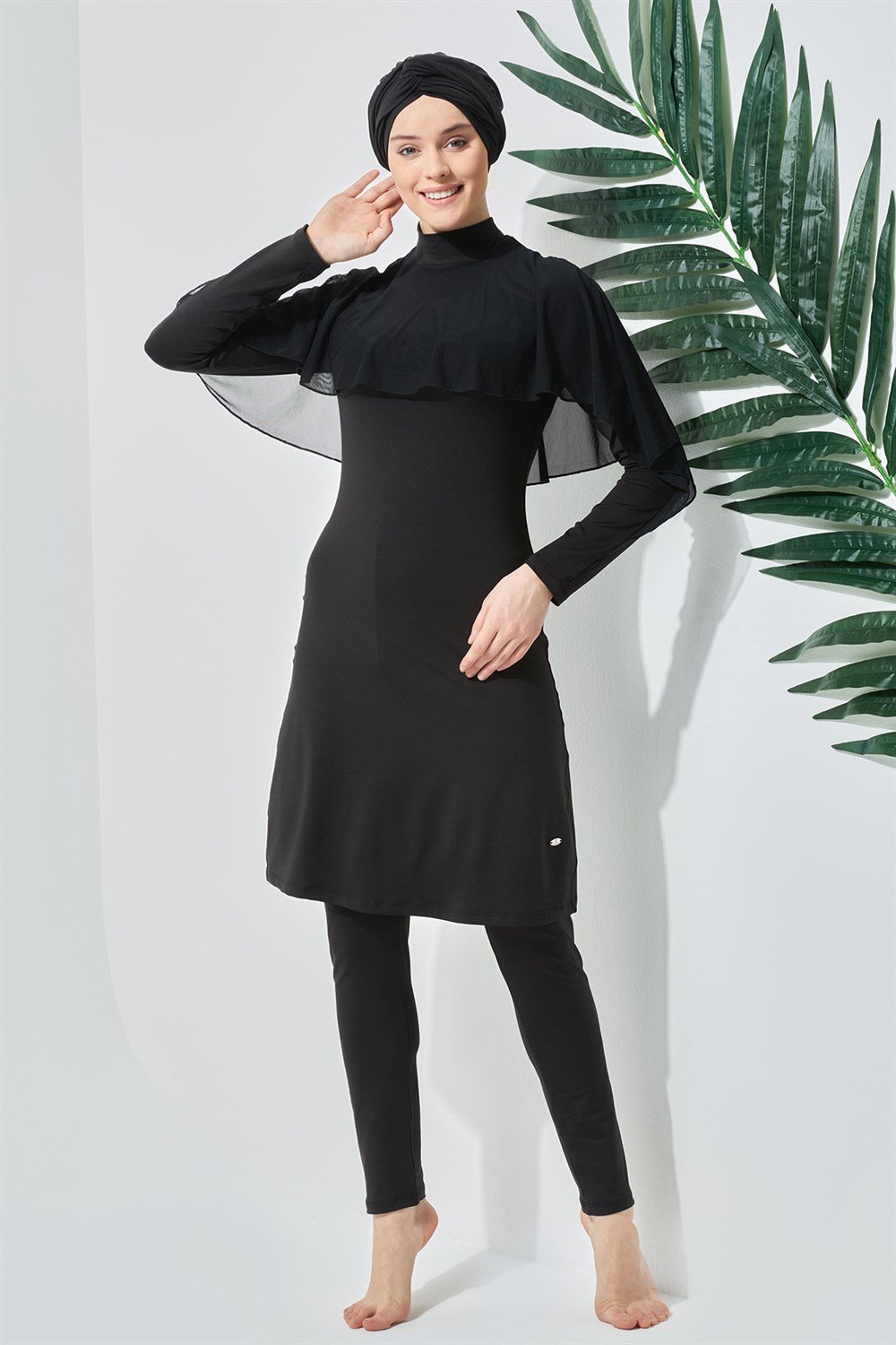 Likralı Tam Kapalı Tül Pelerin Tesettür Mayo 2030 Siyah