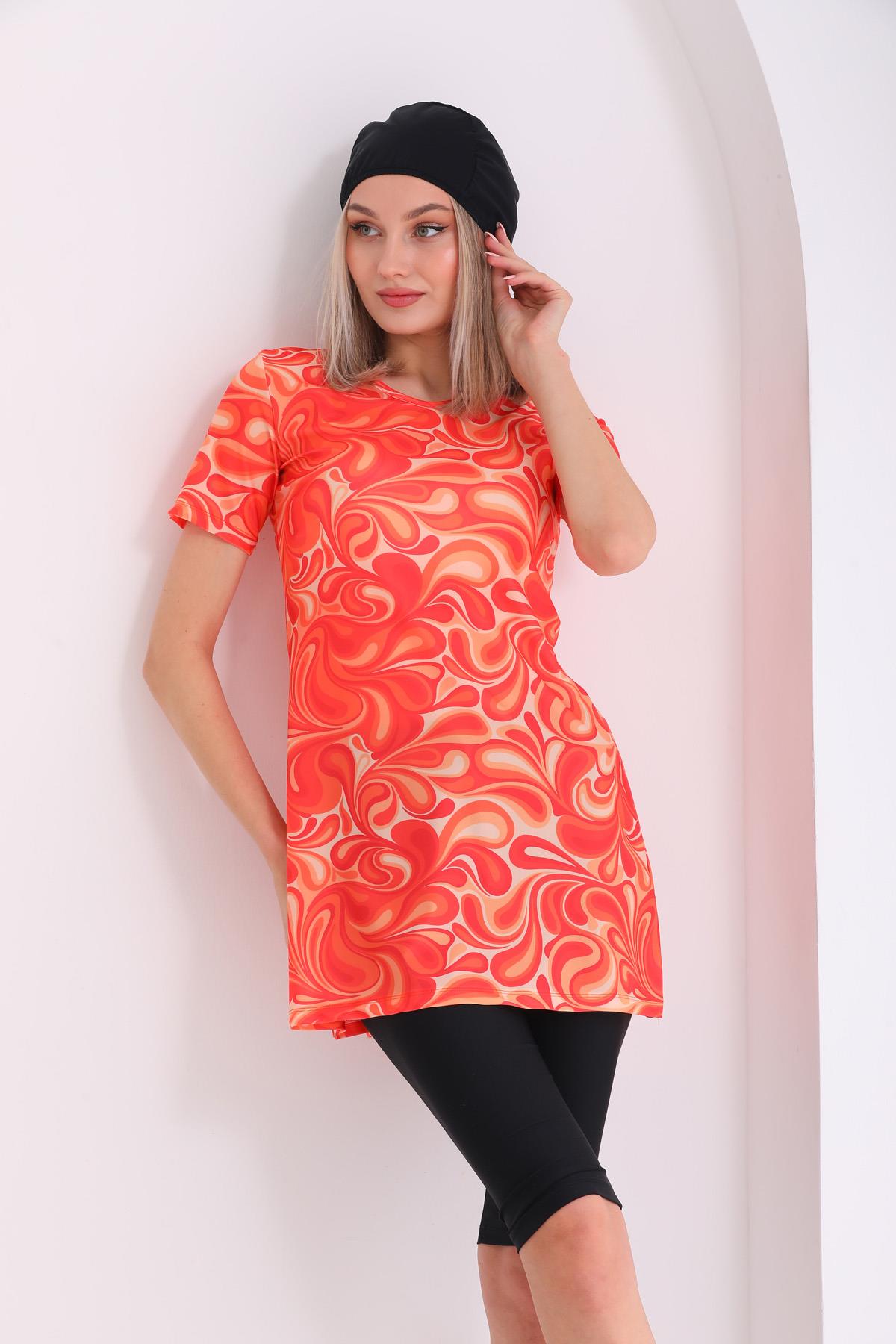 Likralı Yarı Kapalı Mayo 2415 Helen Turuncu