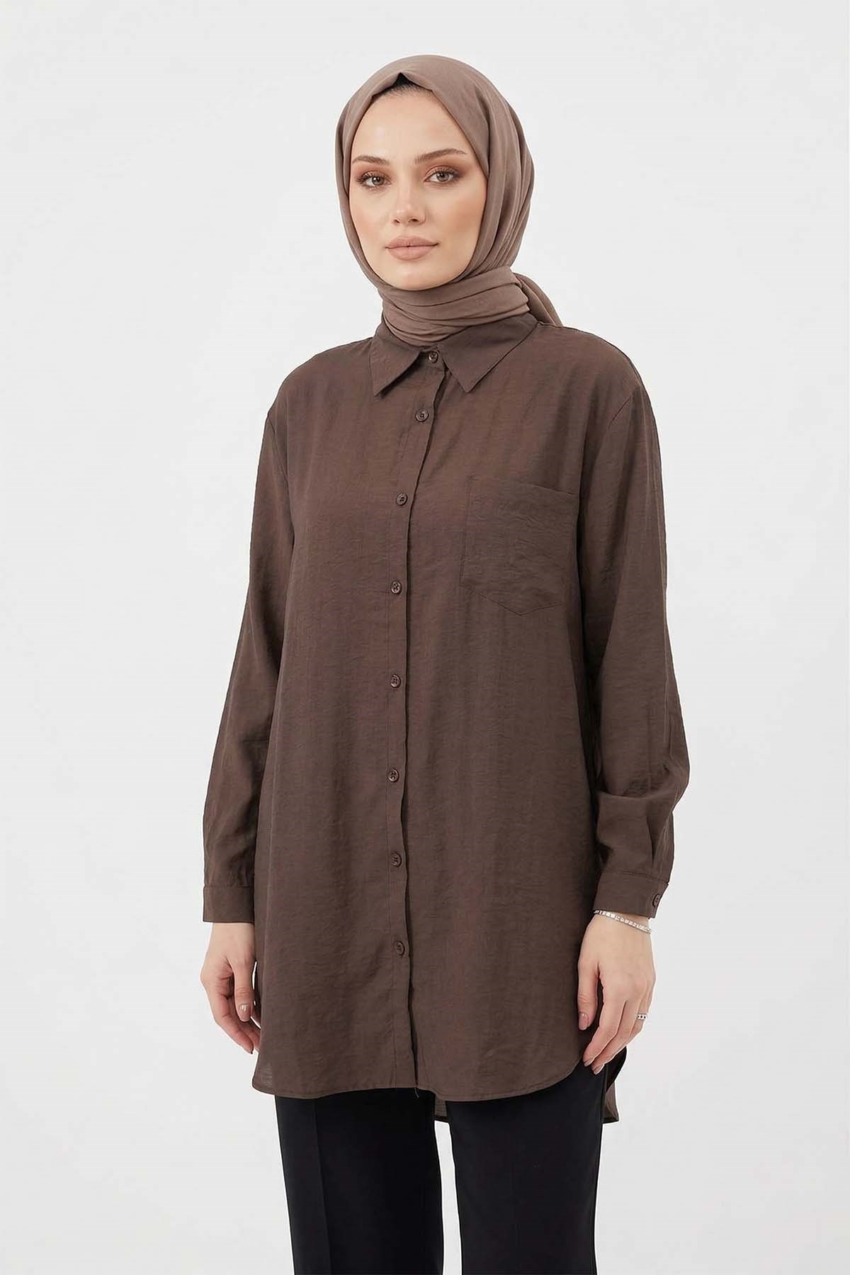 Lyocell Gömlek Tunik 4373 Kahverengi
